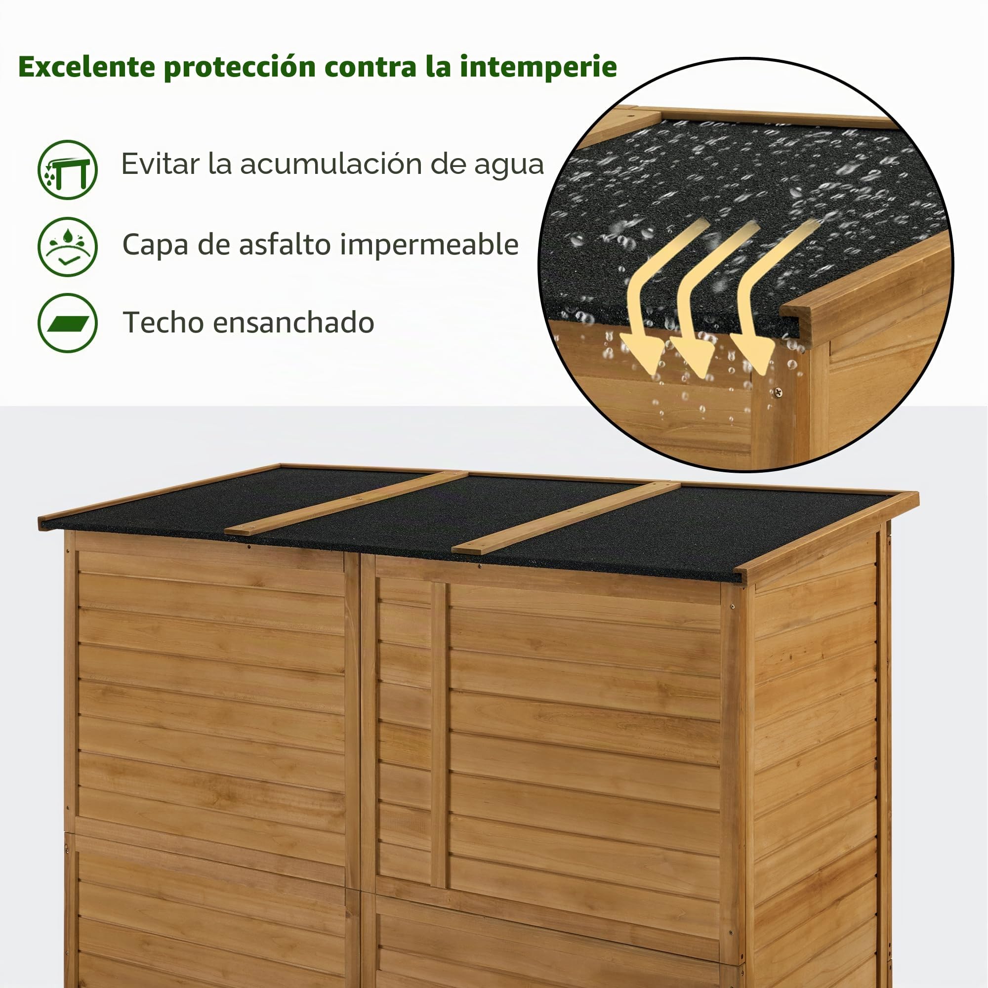 M MCombo Armario de jardín de madera, resistente a la intemperie, para jardín, exterior, impermeable, transitable, para exteriores, balcón, terraza, armario de almacenamiento con 3 estantes, 73 x 144