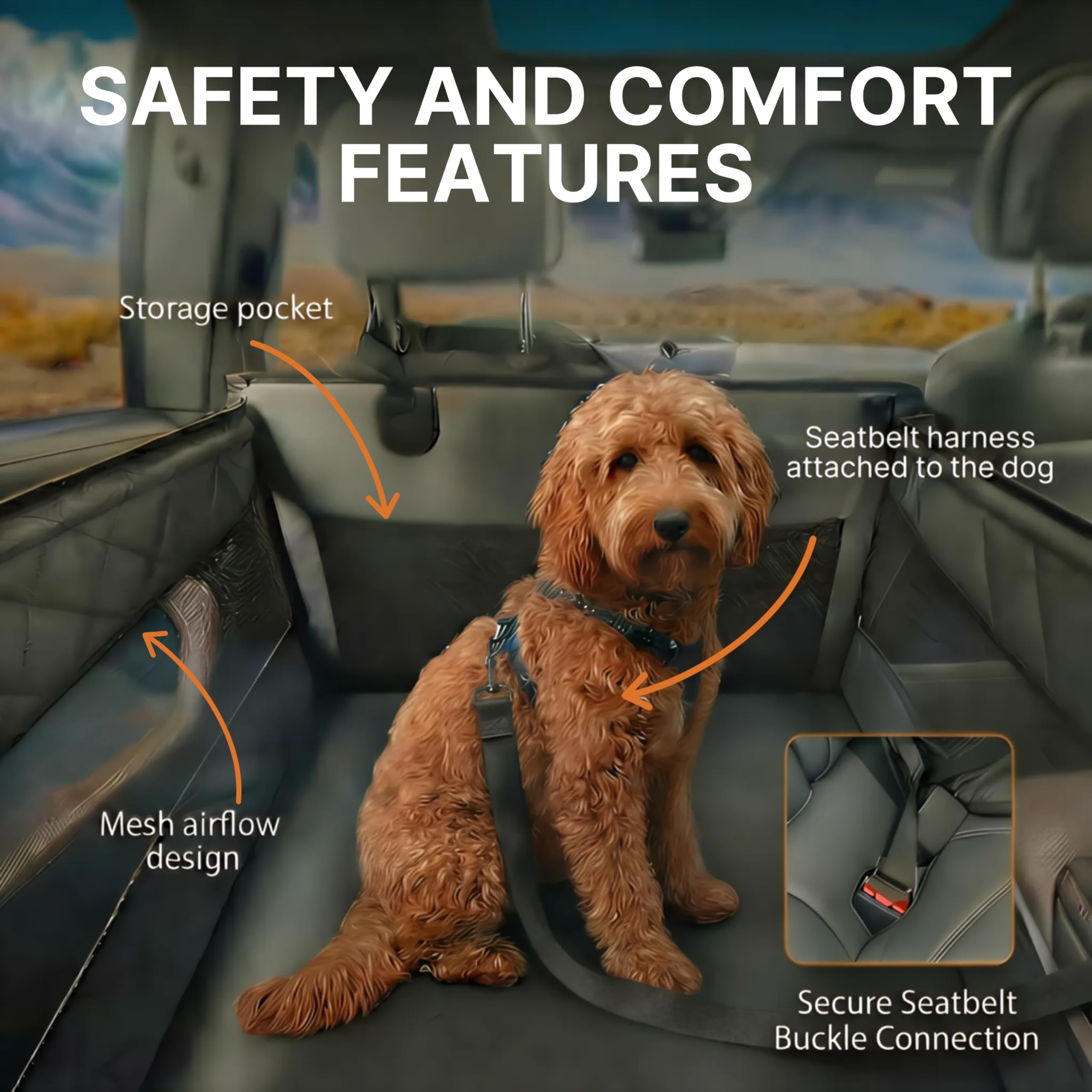 Urbiscape Dog Car Seat for Large Dogs – Sturdy Waterproof Pet Booster with Interior Tether – Washable Reinforced Travel Bed for Comfortable Trips - Large, Medium, and Small Pets - 21x21x20 - image 3