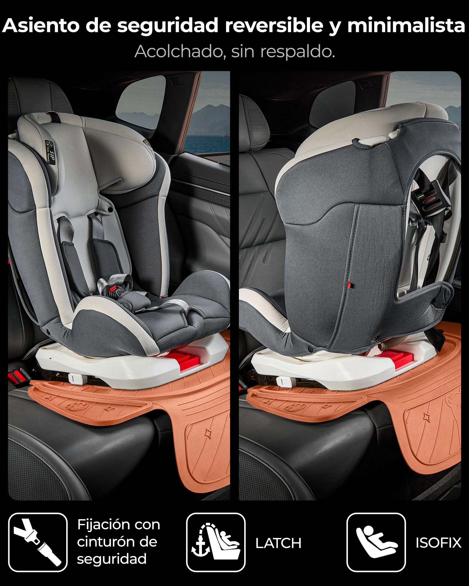 3W Protector Asiento Coche Silla Infantil Naranja, Cojín para Silla de Seguridad Infantil para Todo Clima, Forma de Oso, Impermeable, Antideslizante, Limpieza Fácil, Accesorio de Coche