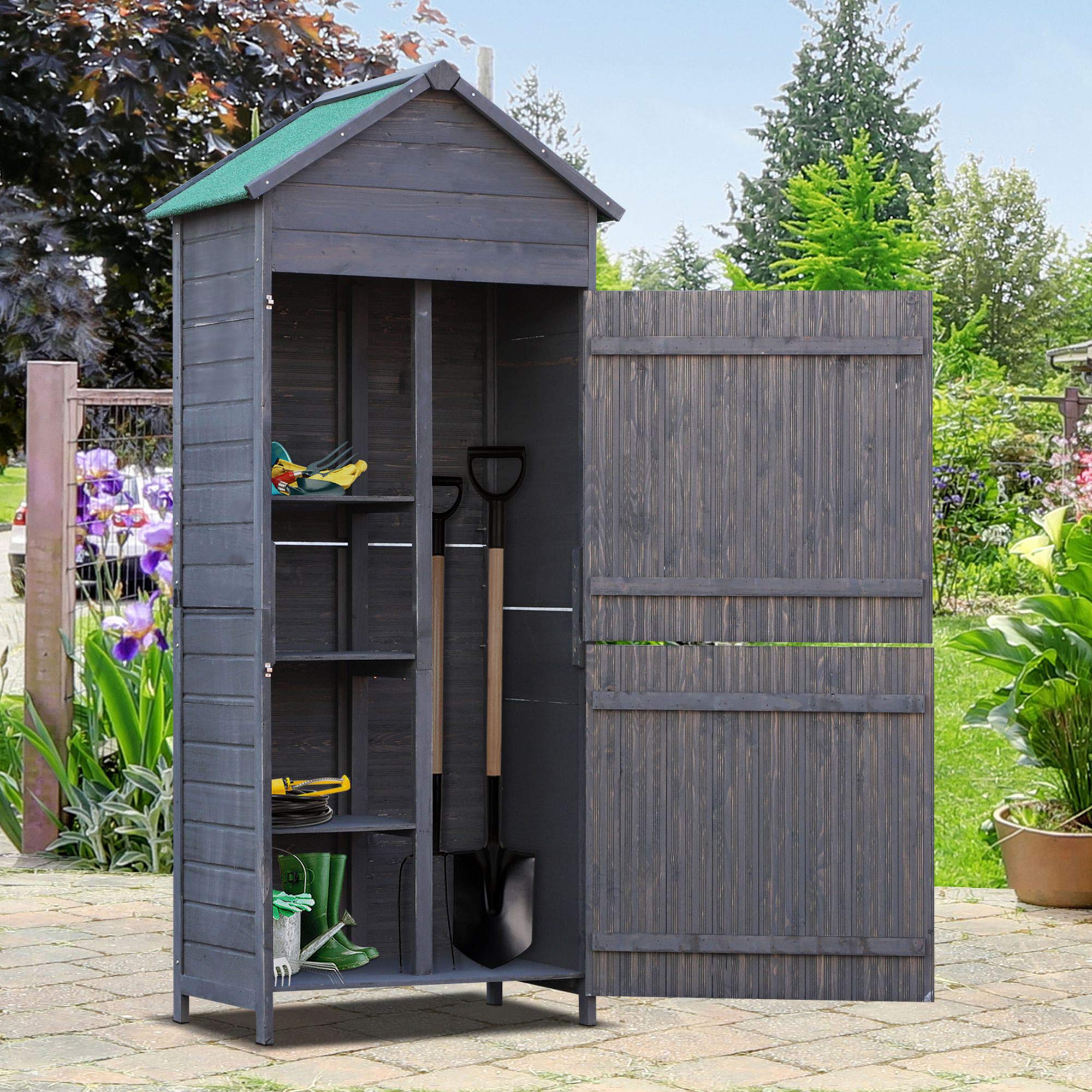 Outsunny 89 x 50cm Garden Shed 4Tier Wooden Garden Outdoor Shed 3