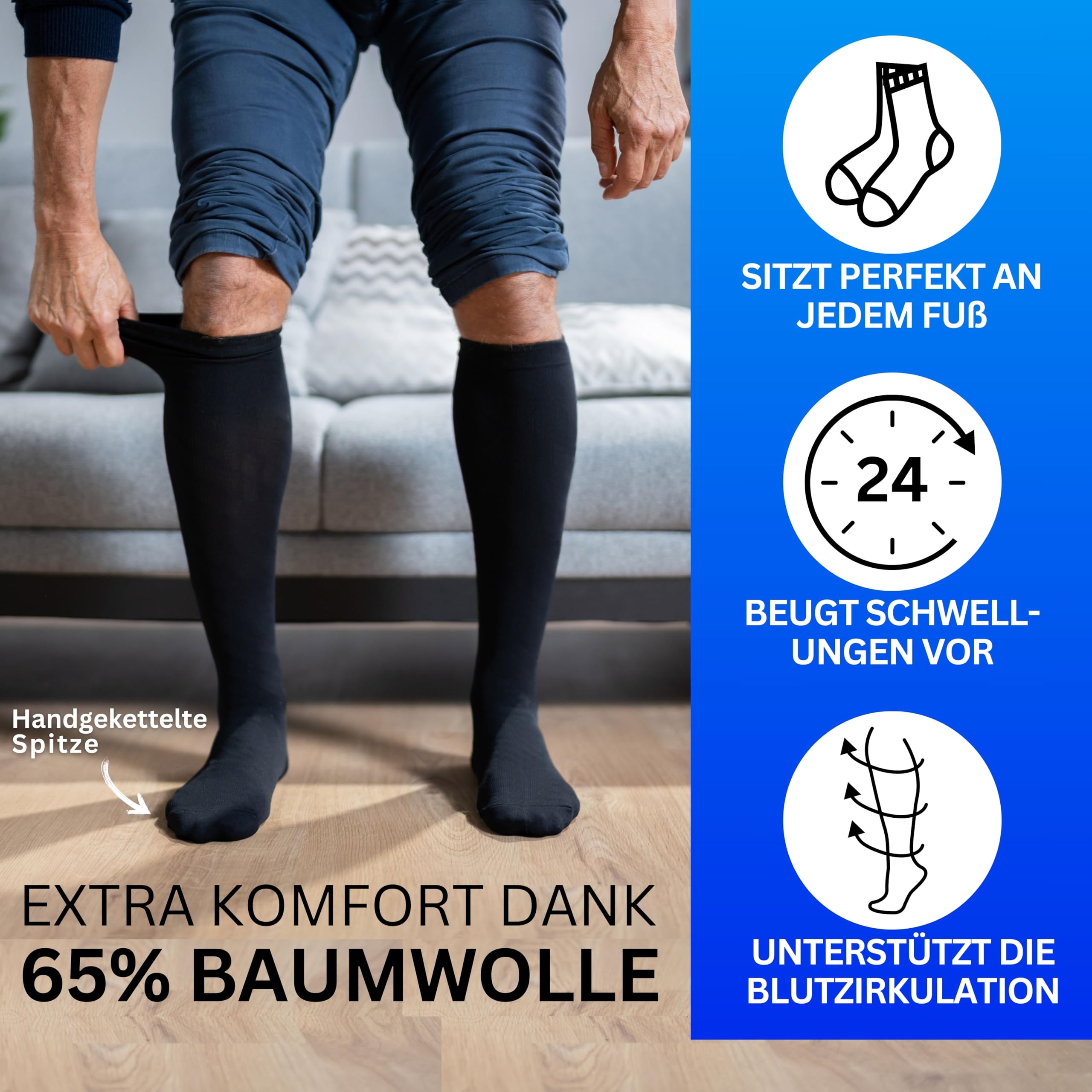 MEDOLY Lot de 2 paires de chaussettes de contention avec compression - 65 % coton - Chaussettes de compression pour homme et femme - Bas de contention sans coutures gênantes