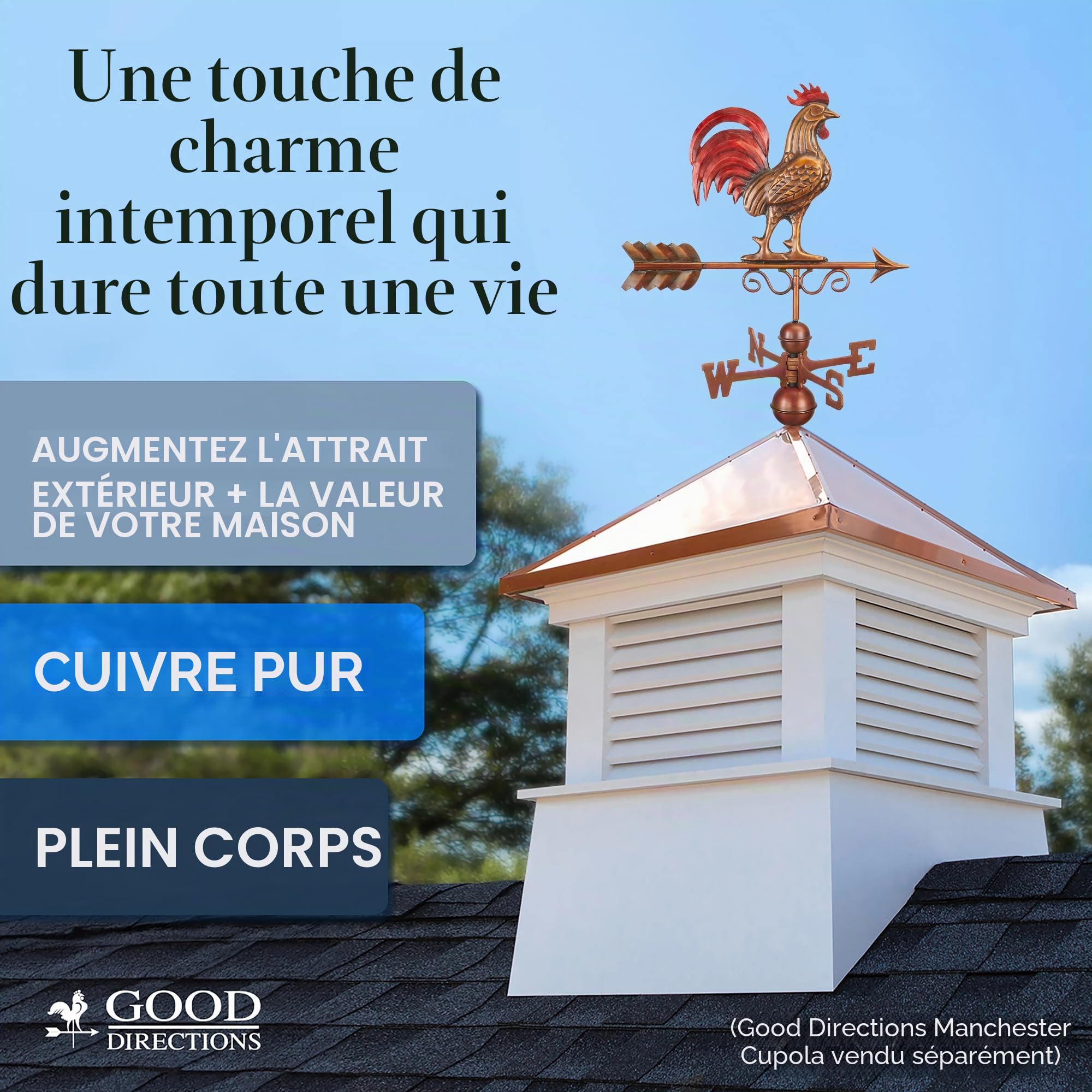 Good Directions 1975RED Bantam Girouette en cuivre Pur fabriquée à la Main Multicolore Patine