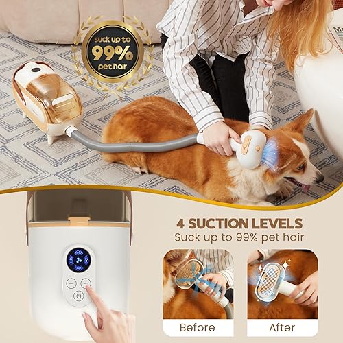 Vista 2 de Katio Kadio Aspiradora de aseo de mascotas para perros – Kit de aspiradora de aseo de perros de bajo ruido de 60 dB para aspirar el 99% de cabello