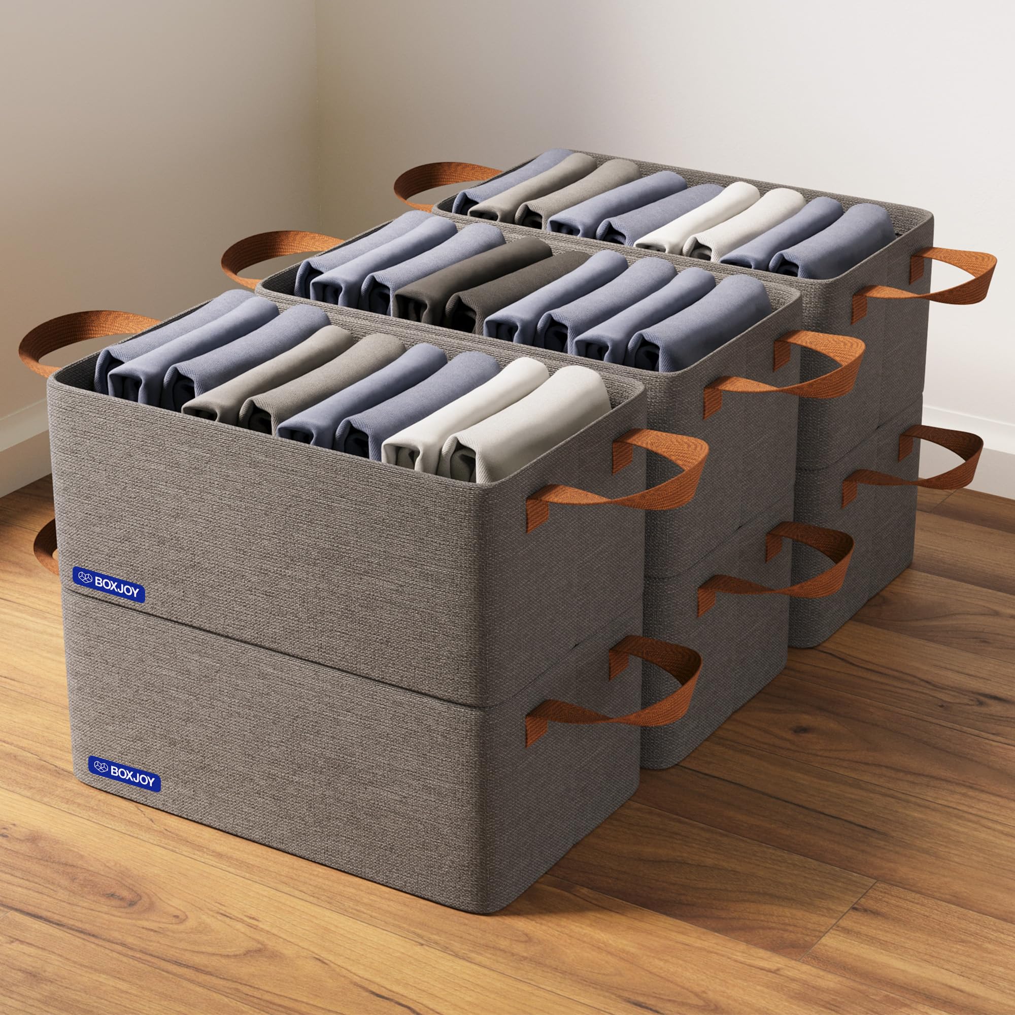 BOXJOY Premium 6 Pcs Wardrobe Cloth Organizer for Storage Box for Clothes with Steel Frame and Handle Foldable Smart Organiser Closet Basket Boxes for Cupboard Cloth Saree Jeans Kapde in Almirah Shelf