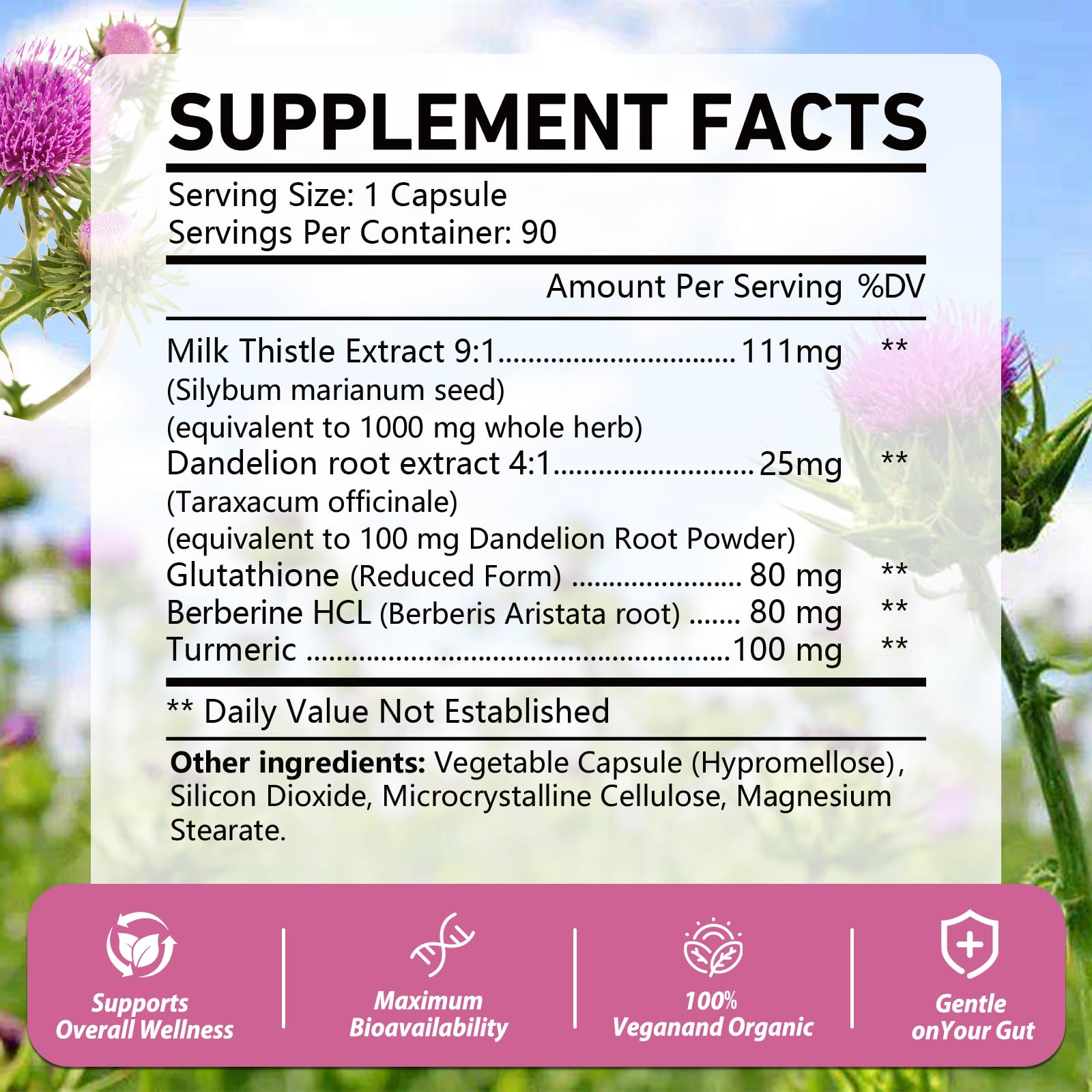 OMOGS Organic Milk Thistle, Herbal Liver Support Milk Thistle Supplement, with Dandelion Root, Glutathione, Berberine HCL &Turmeric, Support Liver Cleanse Detox & Repair, 90 Capsules : Health & Household