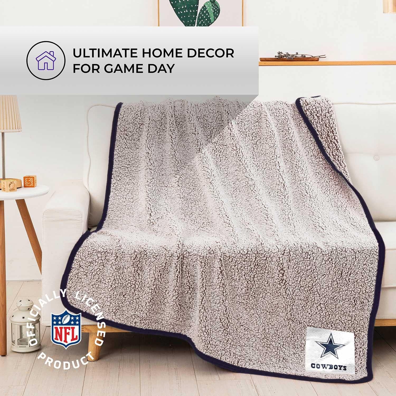Northwest NFL Silk Touch Sherpa Throw Blanket - Soft & Fluffy - Great for Gamedays - 60" x 50" - Experience Ultimate Comfort (Dallas Cowboys - Navy) - Image 4