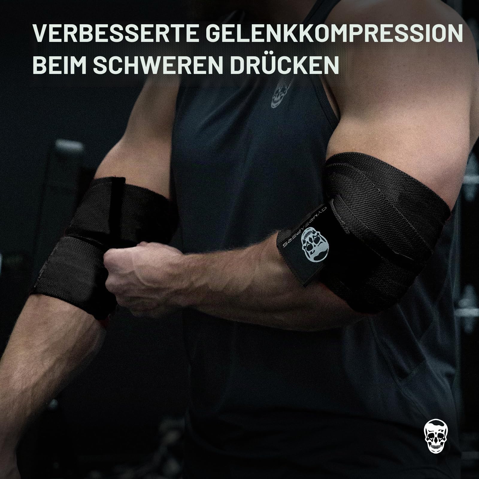 Gymreapers Gewichtheben, Ellenbogenbandage, flexibel, 101,6 cm, Ellenbogen-Kompressionsriemen und Gelenkbandage, für Bankdrücken, Powerlifting und Drücken (schwarz)