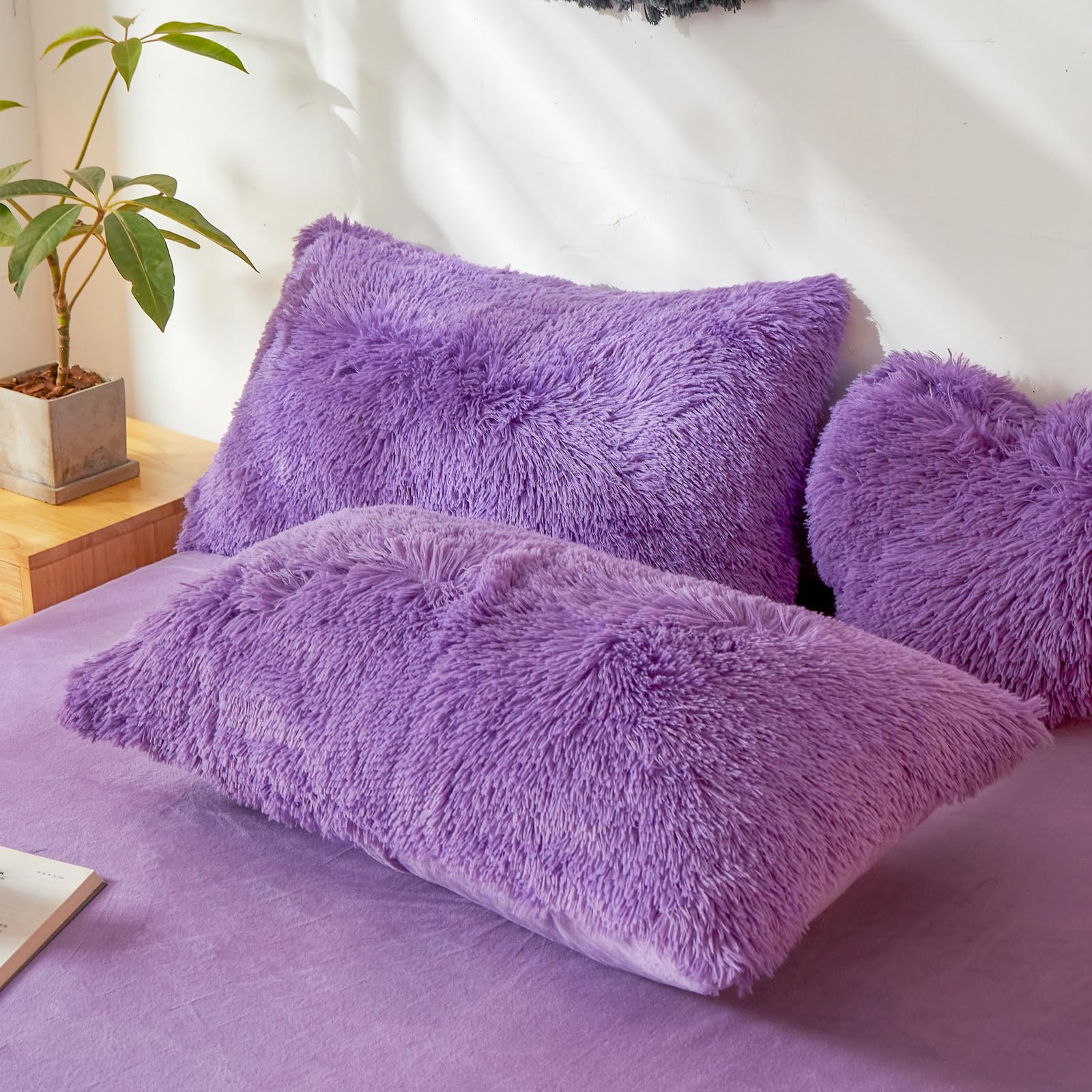 Amazon.com: Besfunny Purple Fluffy Pillow Covers, Fuzzy Plush