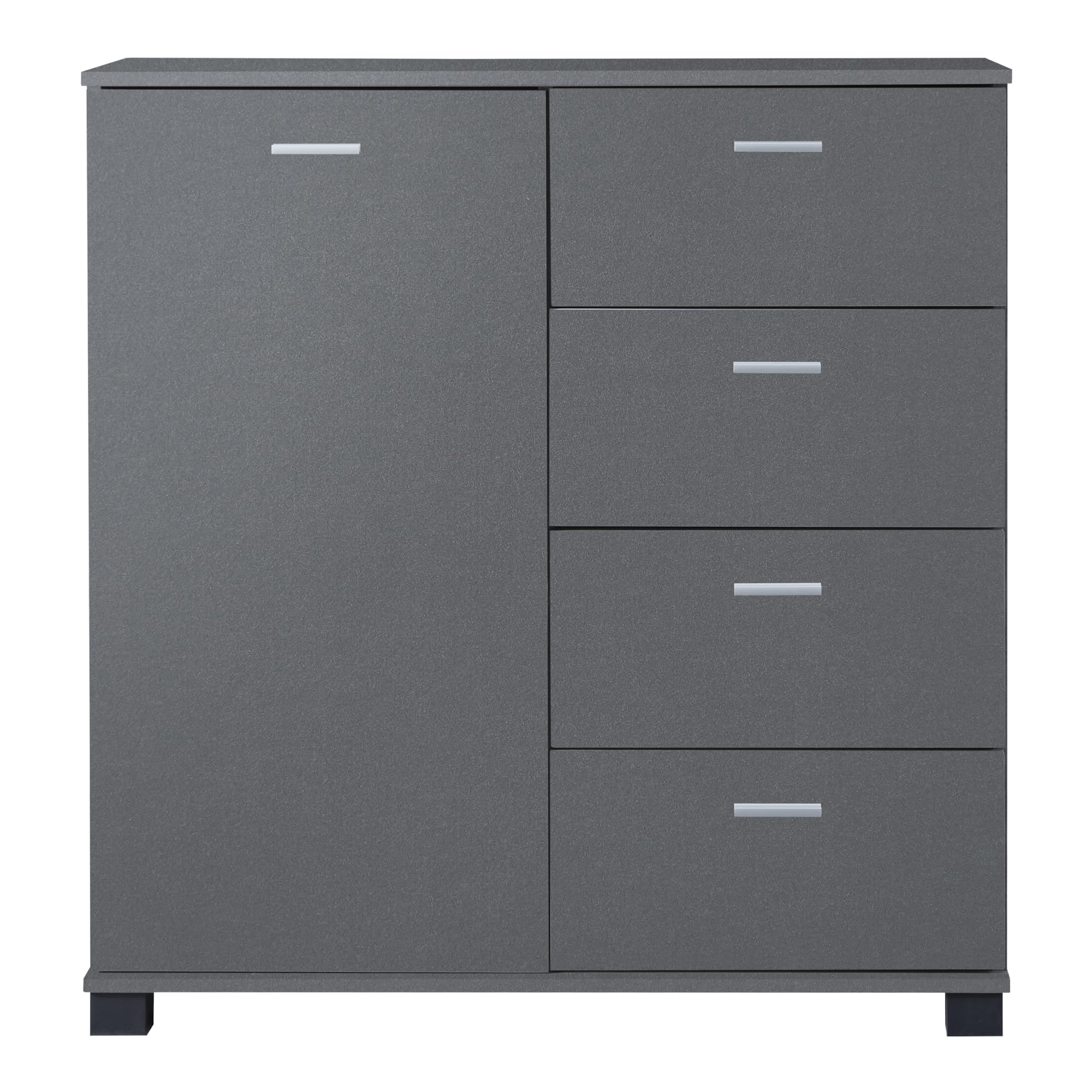 [en.casa] Madia Comò con Cassettiera Armadio Basso con 4 Cassetti e Anta Armadietto Stretto Multiuso Mobile Portascarpe 84 x 80 x 28 cm - Grigio Scuro