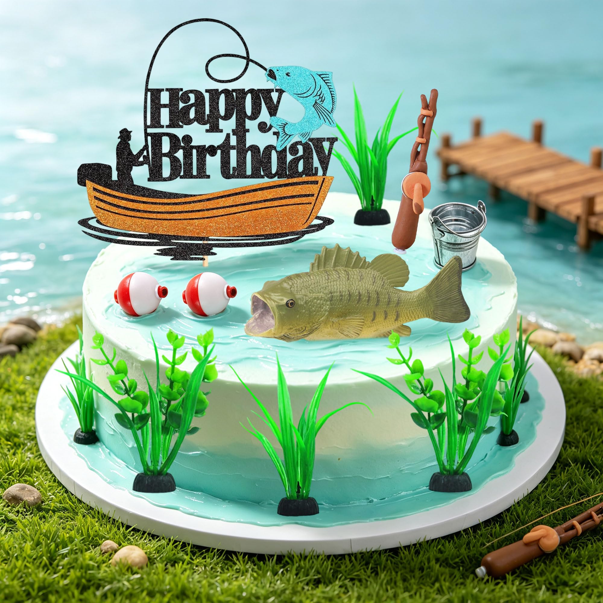 Fishing Cake Topper Fishing Birthday Decorations Gone Fishing Cake Topper