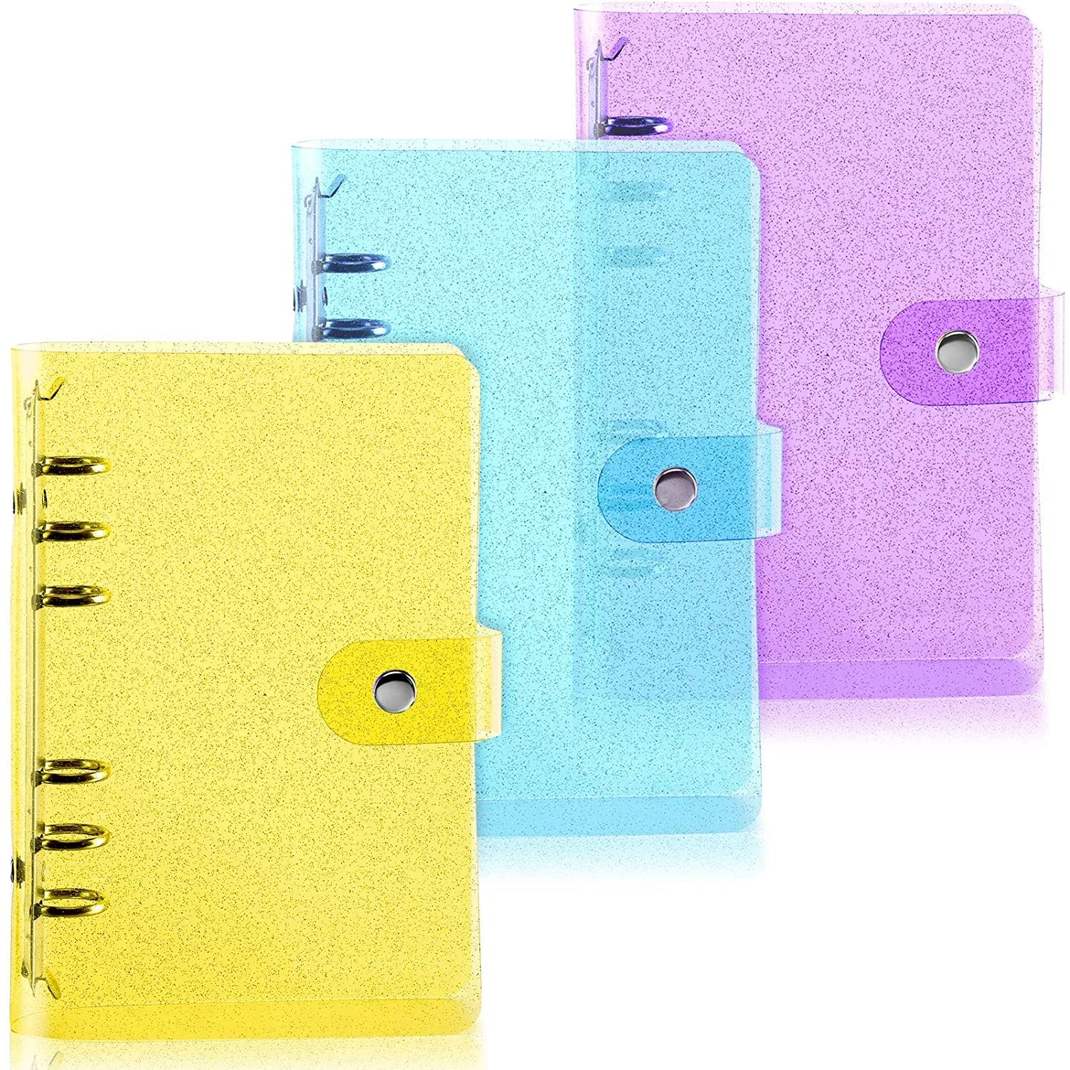 Confezione da 3 copertine per quaderni A6 in PVC con chiusura a bottone a pressione, ideali per agenda e cancelleria per ufficio, cartella resistente ed elegante per l'organizzazione di fogli sciolti.