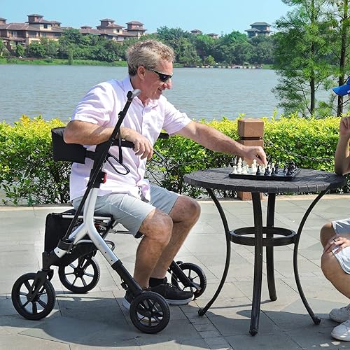 Vista 6 de WALK MATE Andador con ruedas para personas mayores de 5.3 a 7 pies con asiento ajustable en altura, ruedas de 10 pulgadas, andadores ocultos