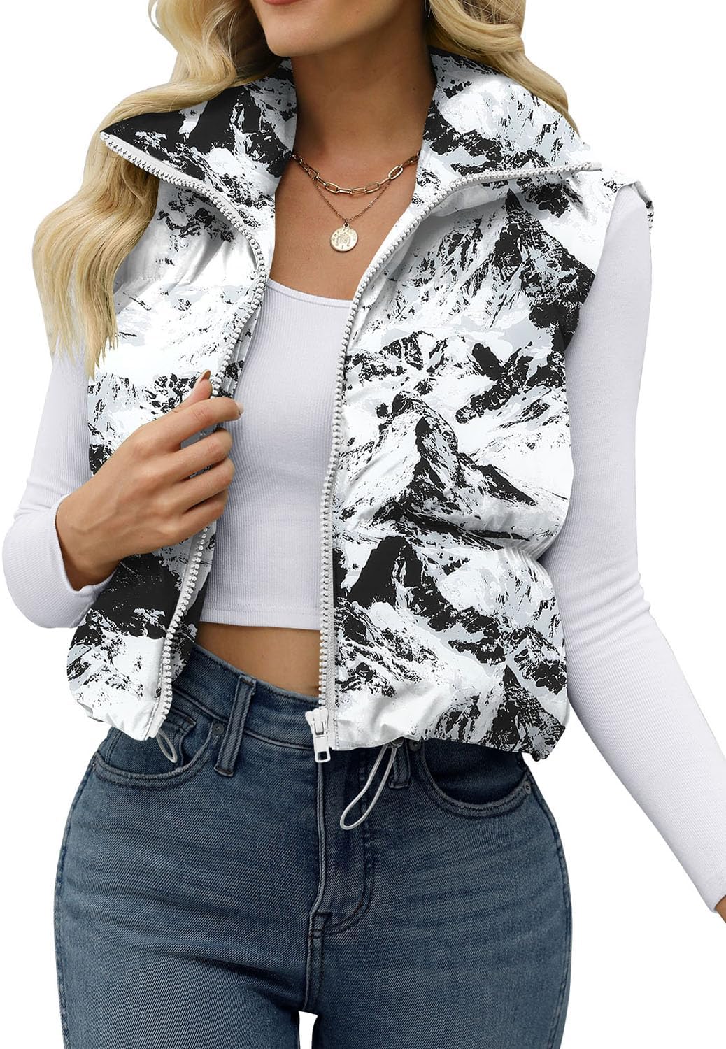 JZC Women's Crop Puffer Vest Lightweight Sleeveless Jacket 2025 Fashion Winter Outerwear Padded Gilet