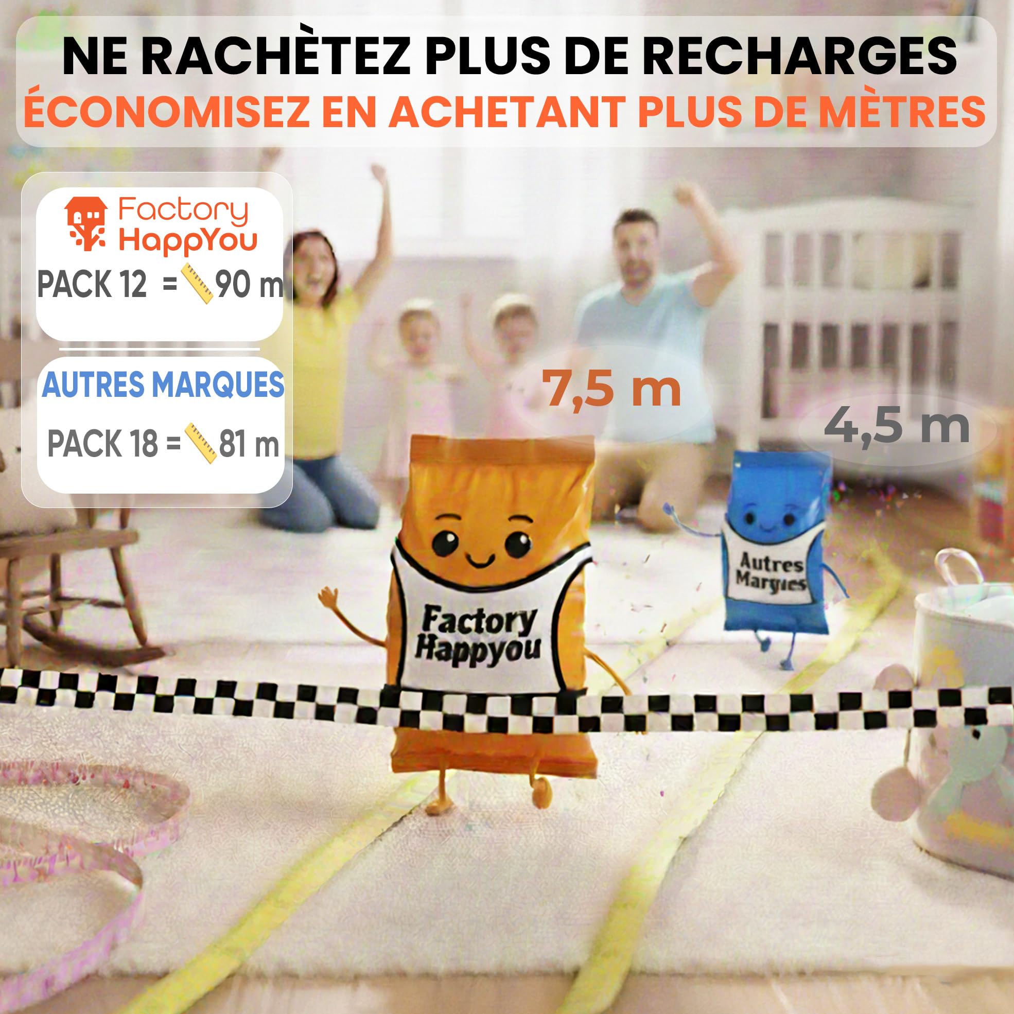 Factory HappyYou® – Pack XXL de 12 recharges poubelle couche bébé de 7,5 mètres compatibles avec poubelle à couche Tommee Tippee et Angelcare – Anti-odeur – Sans BPA – Recyclable