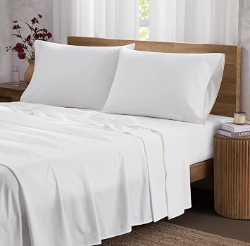 Brooklyn Loom Merrowed Edge White/Chalk 4 Piece Queen Sheet Set