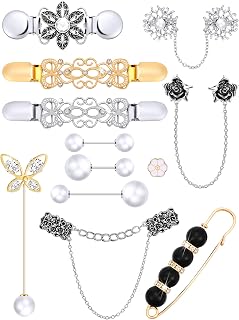 12 Pieces Cinch Clips Vintage Sweater Shawl Cardigan Collar Clips Dress Closure Clasp Faux Pearl Brooch Pins Pant Waist Tightener Clothes Clip for Women Girls Gift