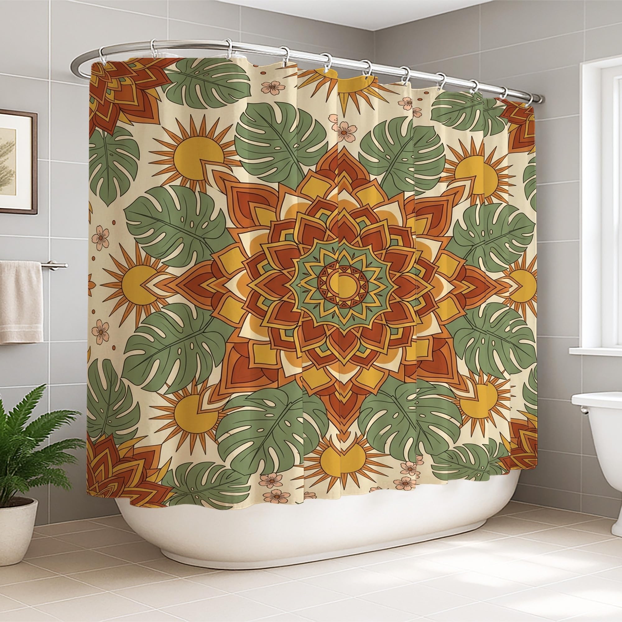 Rideau de douche extra large tissu imperméable fleurs tropicales 274x183