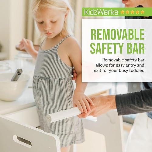 Miniatura 6 de KidzWerks Torre de pie para niños taburetes de madera para niños taburete para encimera de cocina taburete original de cocina plataforma ajustable