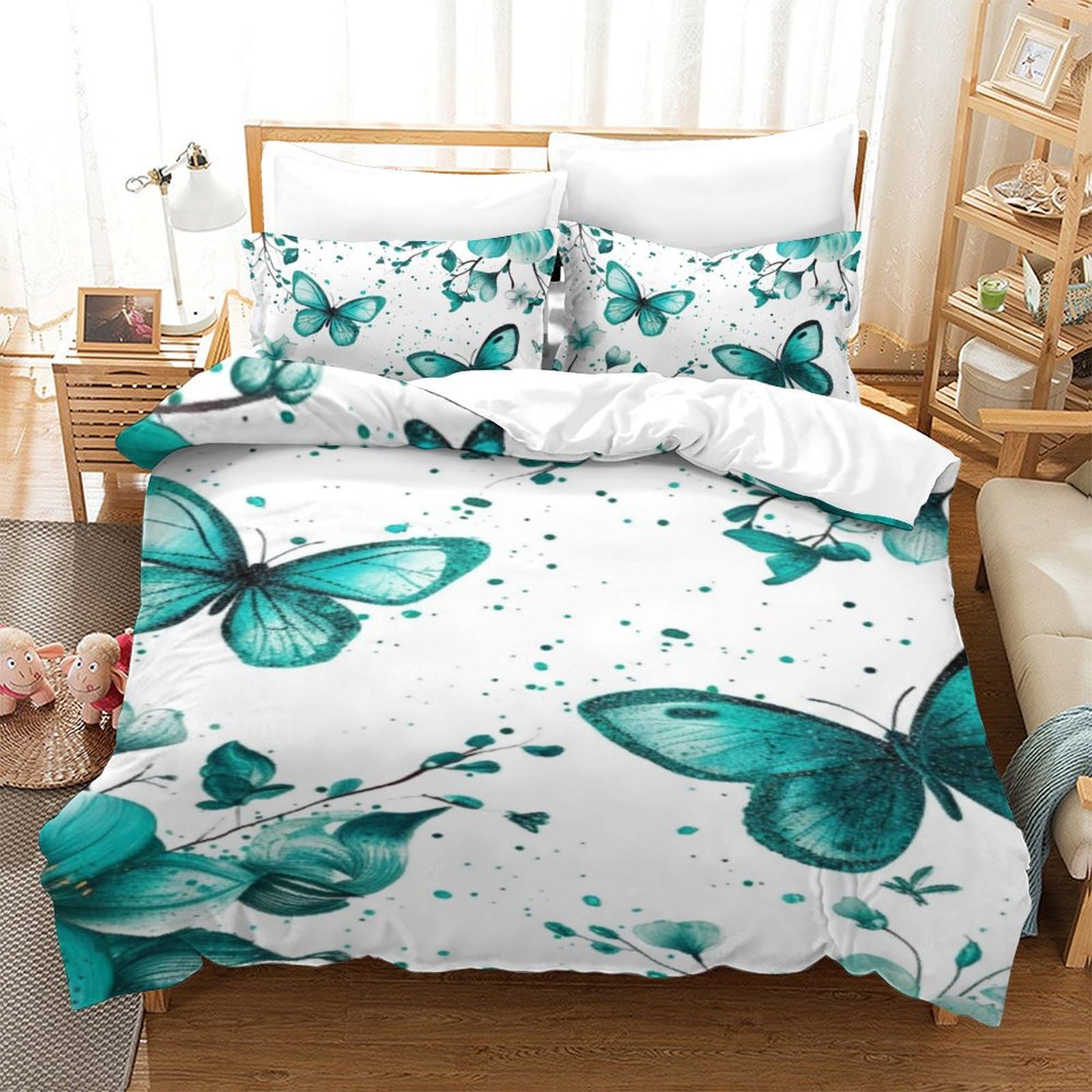 Housse de couette papillons 3D en microfibres 140x200cm pour lit simple