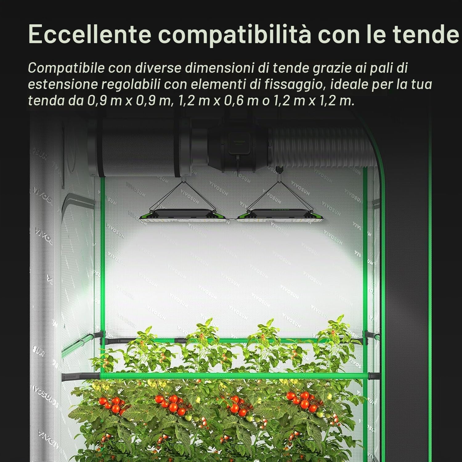 VIVOSUN Kit per la Coltivazione di Tende ad alta CFM, Gamma di pali verdi da 24"-48", Adatto per Tende da Coltivazione da 2'x2', 3'x3', 4'x2' e 4'x4', Confezione da 4 pz.