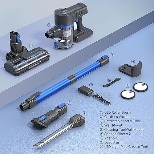 Miniatura 9 de Aspiradora inalámbrica, potente aspiradora de succión con motor sin escobillas de 40 Kpa y 500 W, aspiradora ligera máxima de 60 minutos