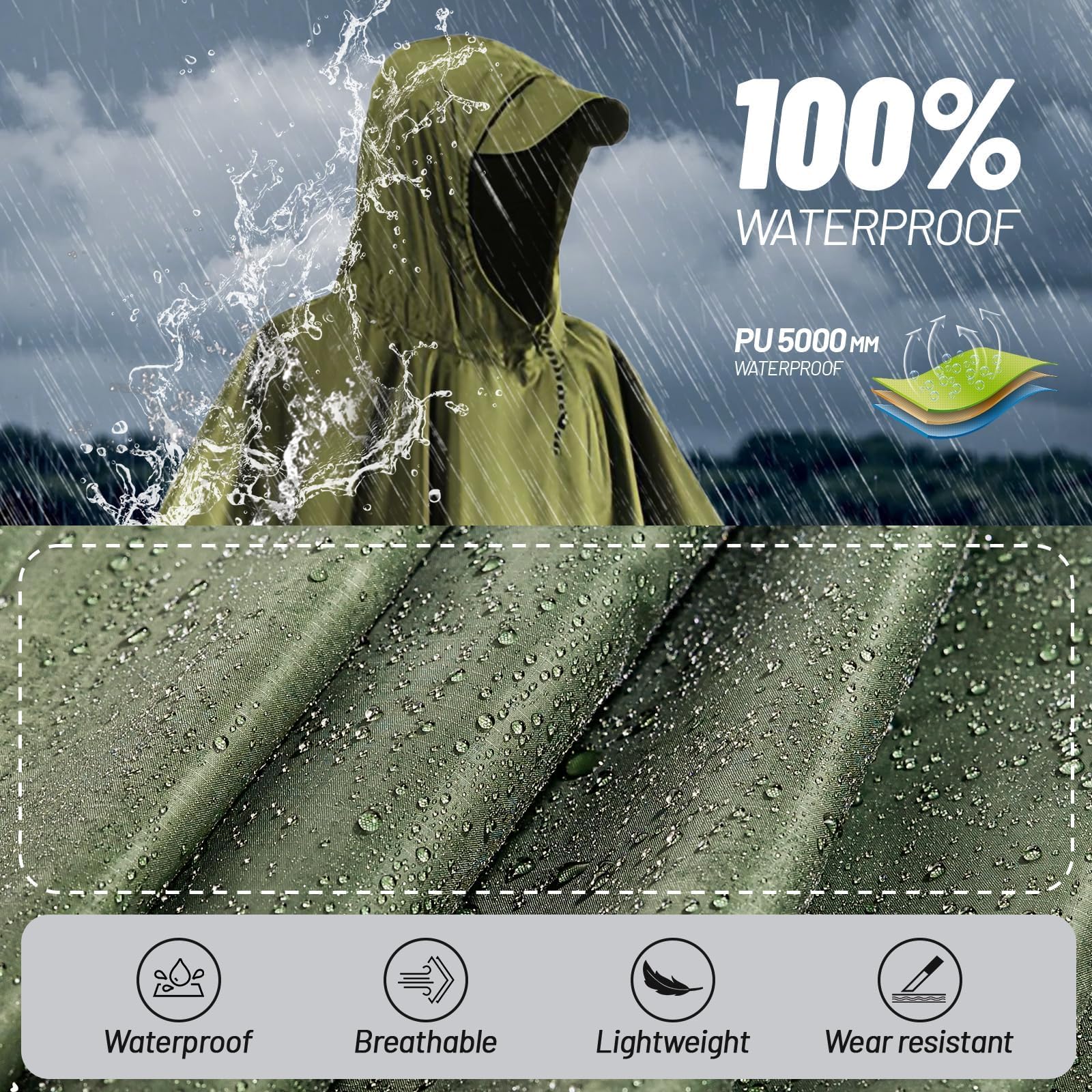 Poncho Pluie Impreméable pour camping randonnée pêche voyage