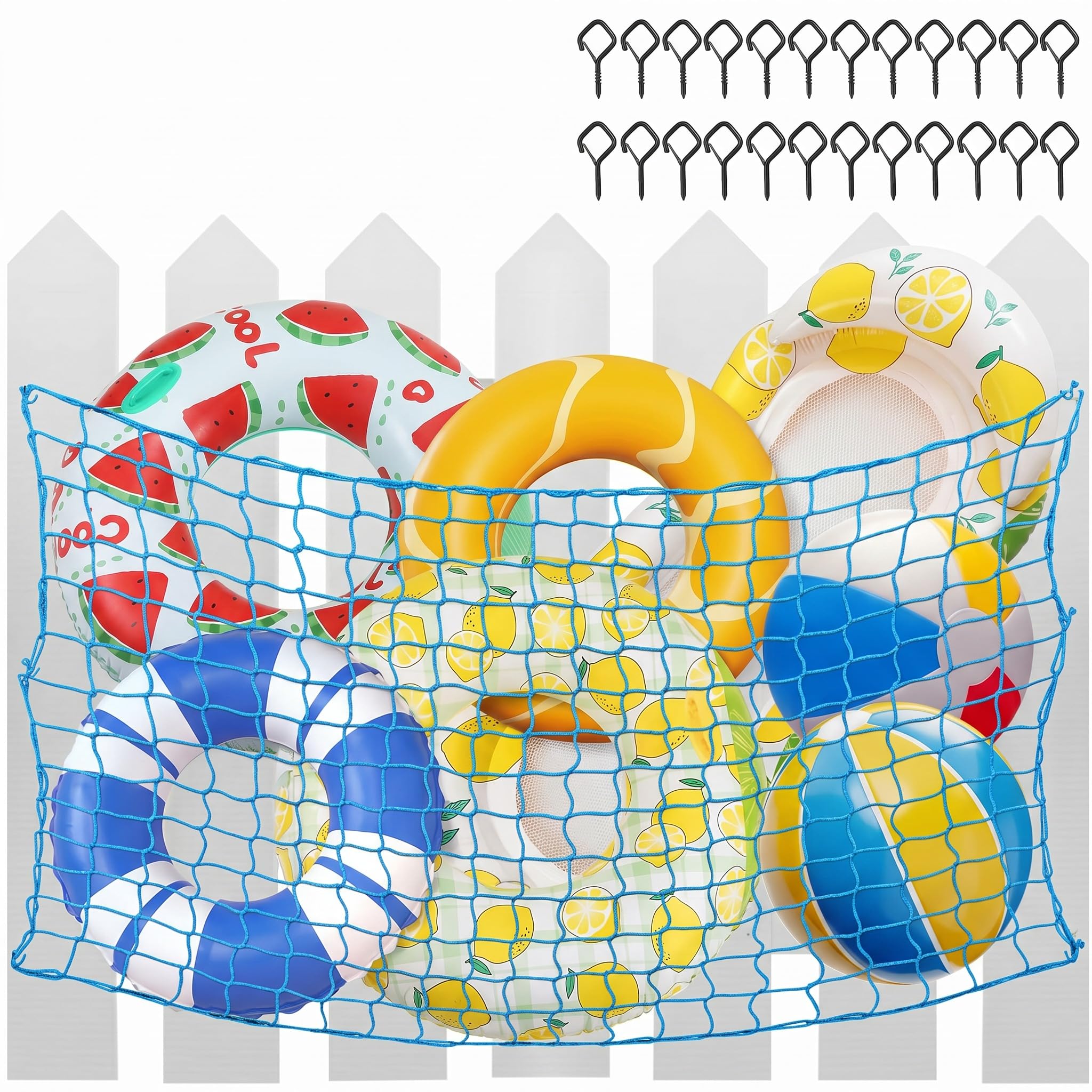 Photo 1 of SATINIOR Pool Float Storage Net - 83 x 60 Inch Extra Large Mesh Fence Holder