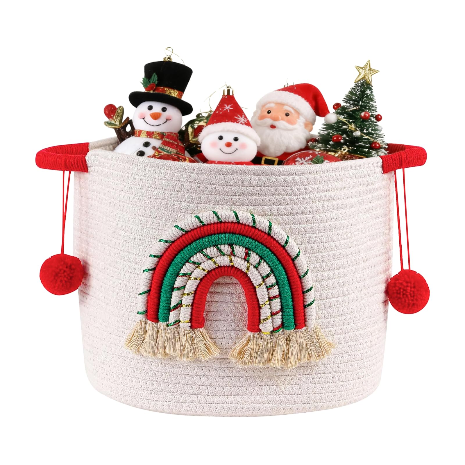 Christmas Gifts Baskets Empty with Rainbow, Cotton Rope Blanket Storage Basket, Small Laundry Baskets