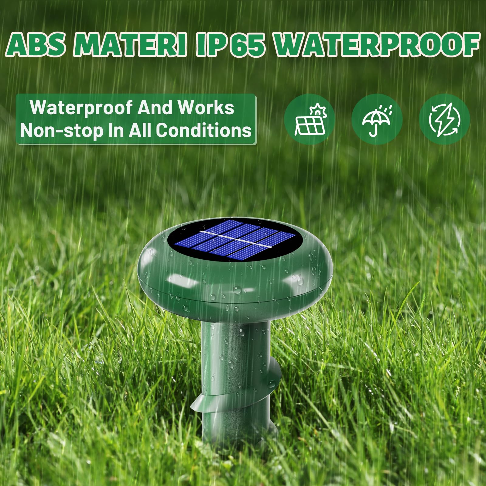Repelente ultrasónico de topos alimentado por energía solar, repelente de animales al aire libre, eficaz para deshacerse de serpiente, zorrilla, ardilla, ardilla, ardilla, jardín, espiral, IP 65
