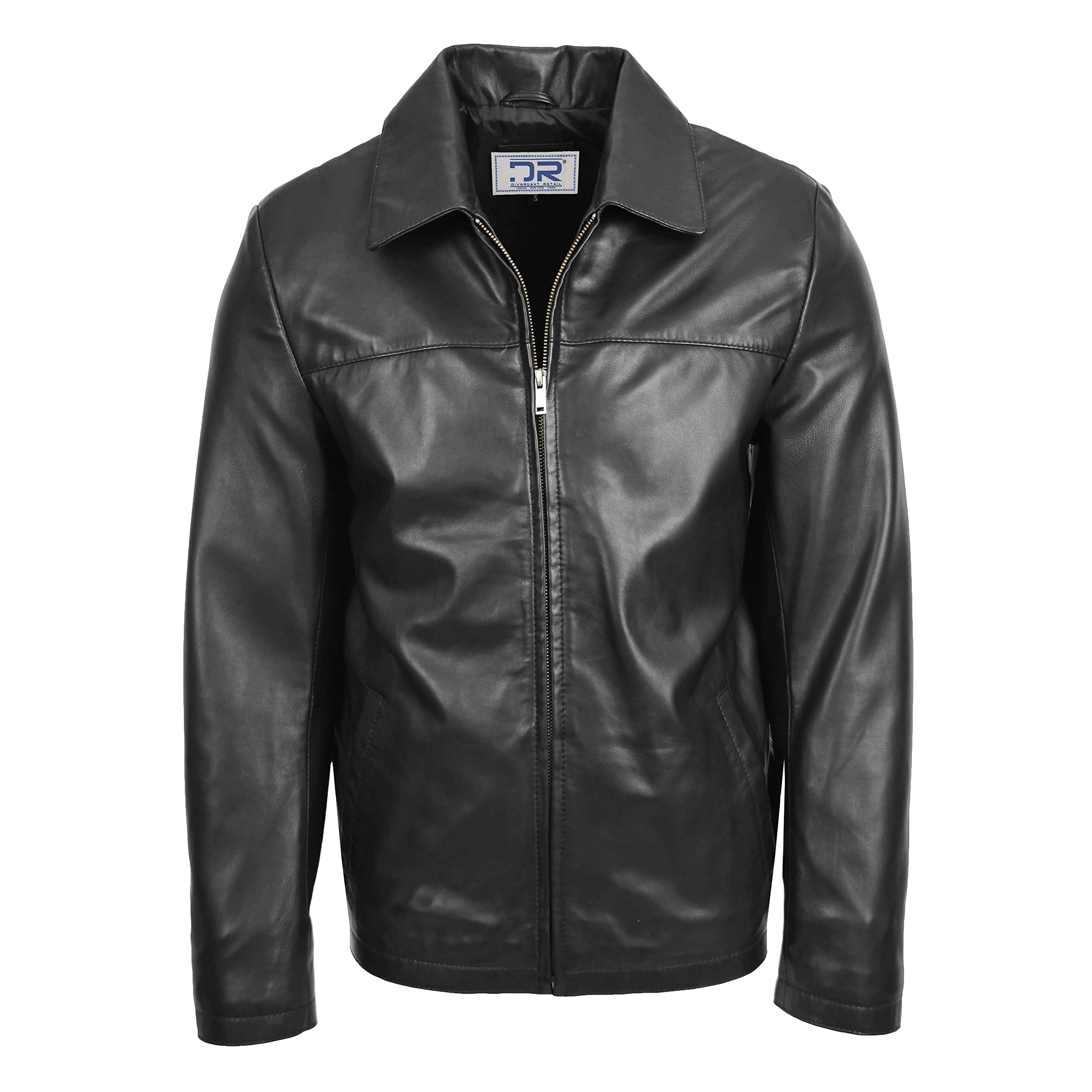 Divergent Retail DR104 Men's Classic Zip Box Leather Jacket Black