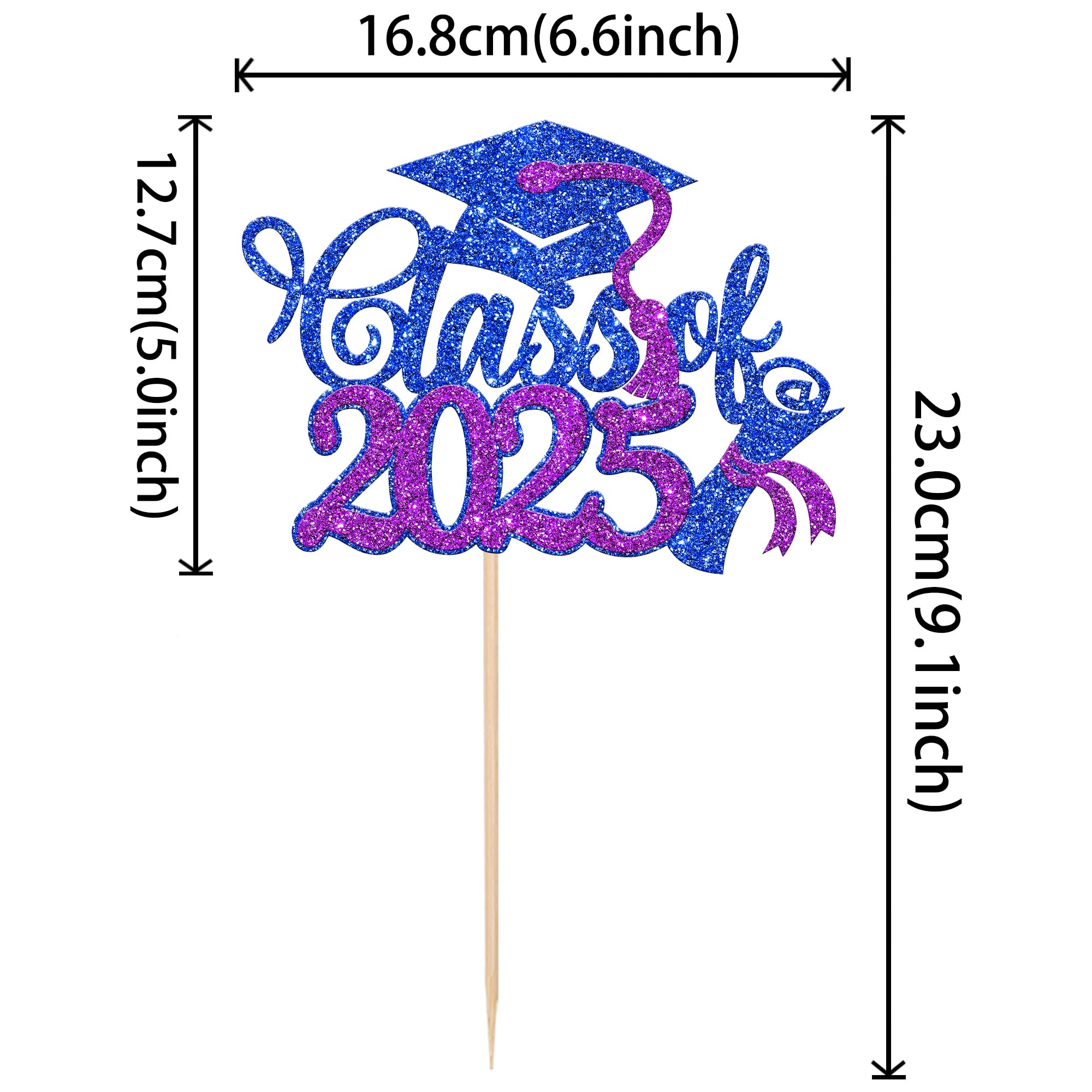 Rsstarxi 1 Pack 2025 Graduation Cake Topper Glitter Congrats Class of 2025 Grad Cap Diploma Cake Pick for Congrats 2025 Graduation Theme Party Cake Decorations Supplies Blue Purple