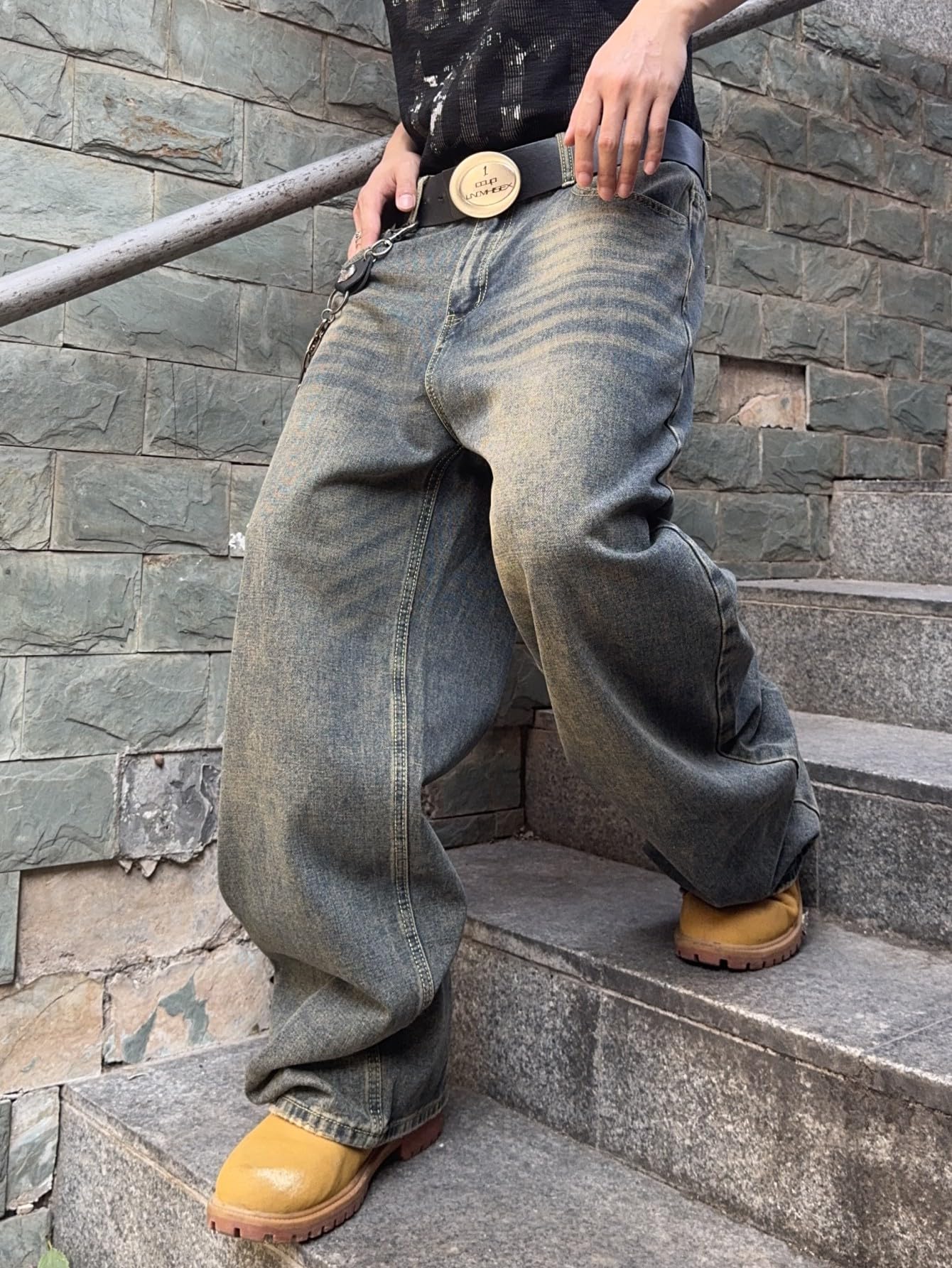 Jeans Baggy Hip hop pour Hommes,Jeans Skater à Jambe Large,Pantalons en Denim décontractés,Y2K Skateboard Streetwear