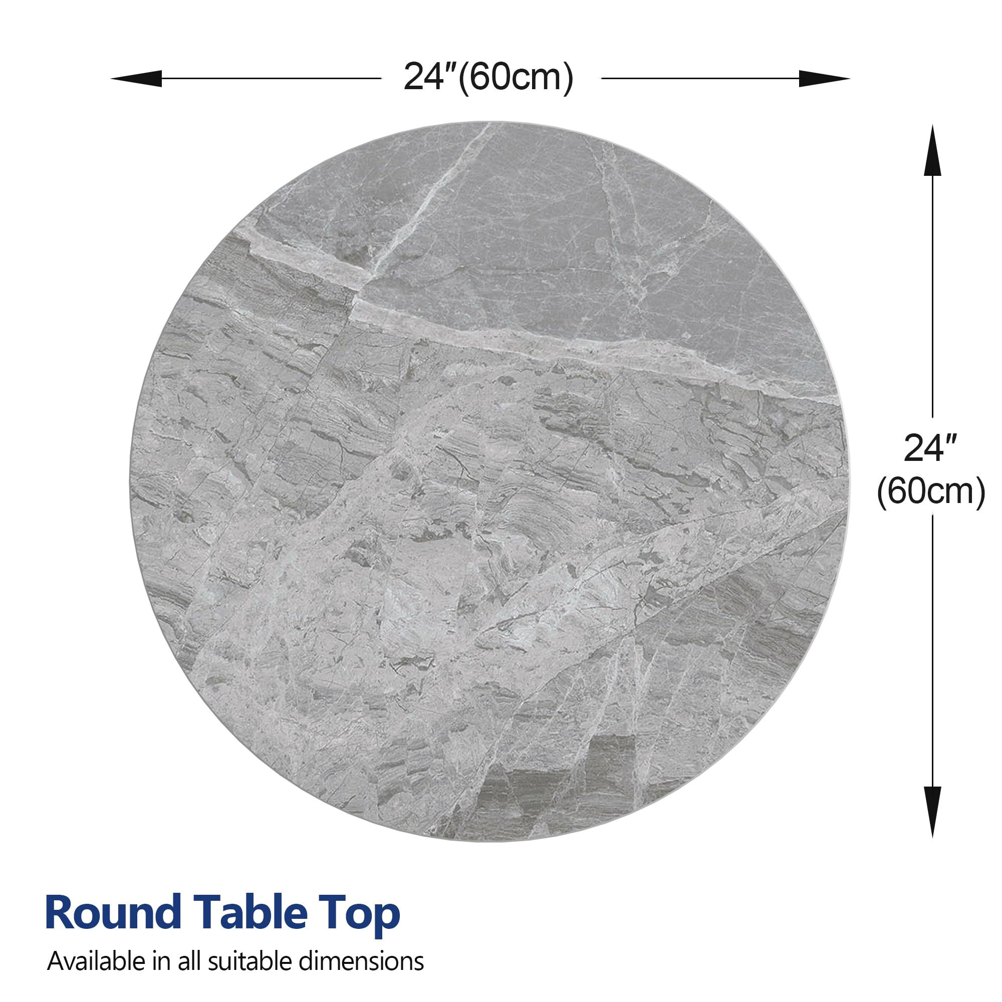 ZL ZELing 24" Round Grey Sintered Stone Table Top - All-Season, Indoor/Outdoor, Suitable for Dining, Coffee, and Side Tables