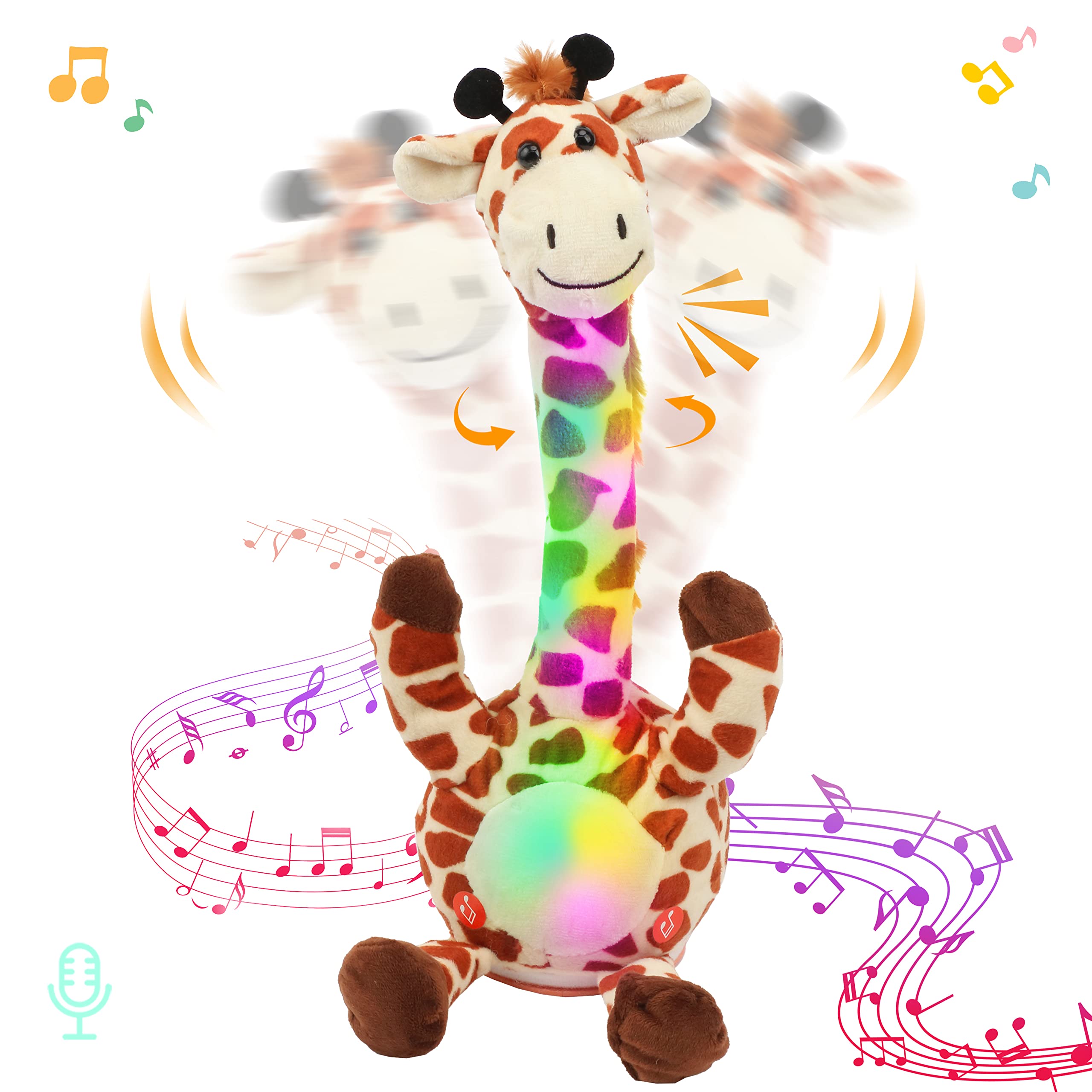 Hopearl Glowing Dancing Giraffe Toy Repeats What You Say Talking Toy Wriggle Singing Mimicking Twisting Electric Light Up Interactive Animated Gift for Kids Brown - Image 2