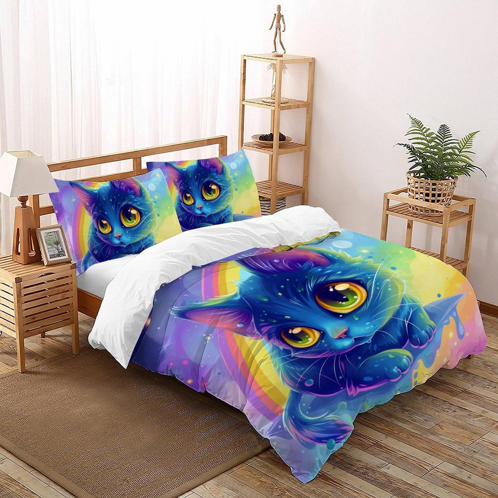 Parure de lit microfibre respirante contre la chaleur : housse de couette chat