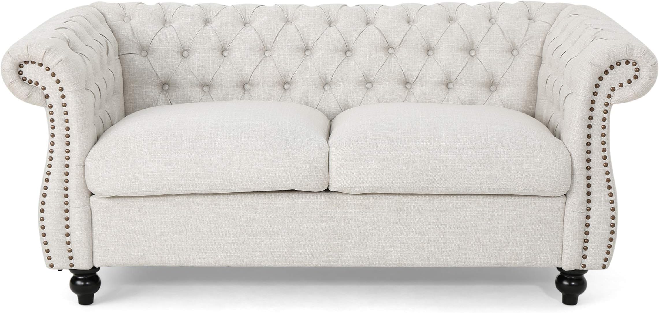 Christopher Knight Home Karen Traditional Chesterfield Loveseat Sofa, Beige and Dark Brown, 61.75 x 33.75 x 27.75