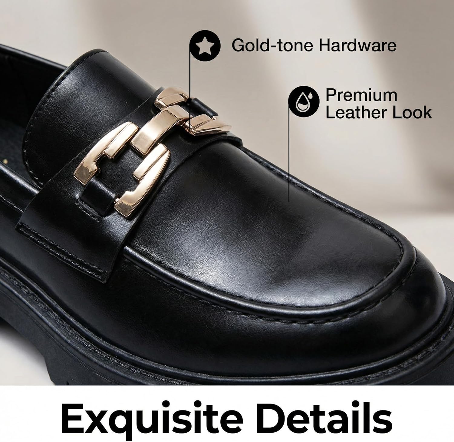 Men's Classic Leather Platform Loafers Comfort Lug Sole Non-Slip Slip-On Dress Shoes Metal Decoration Round Toe Chunky Business Work Shoes - Image 6