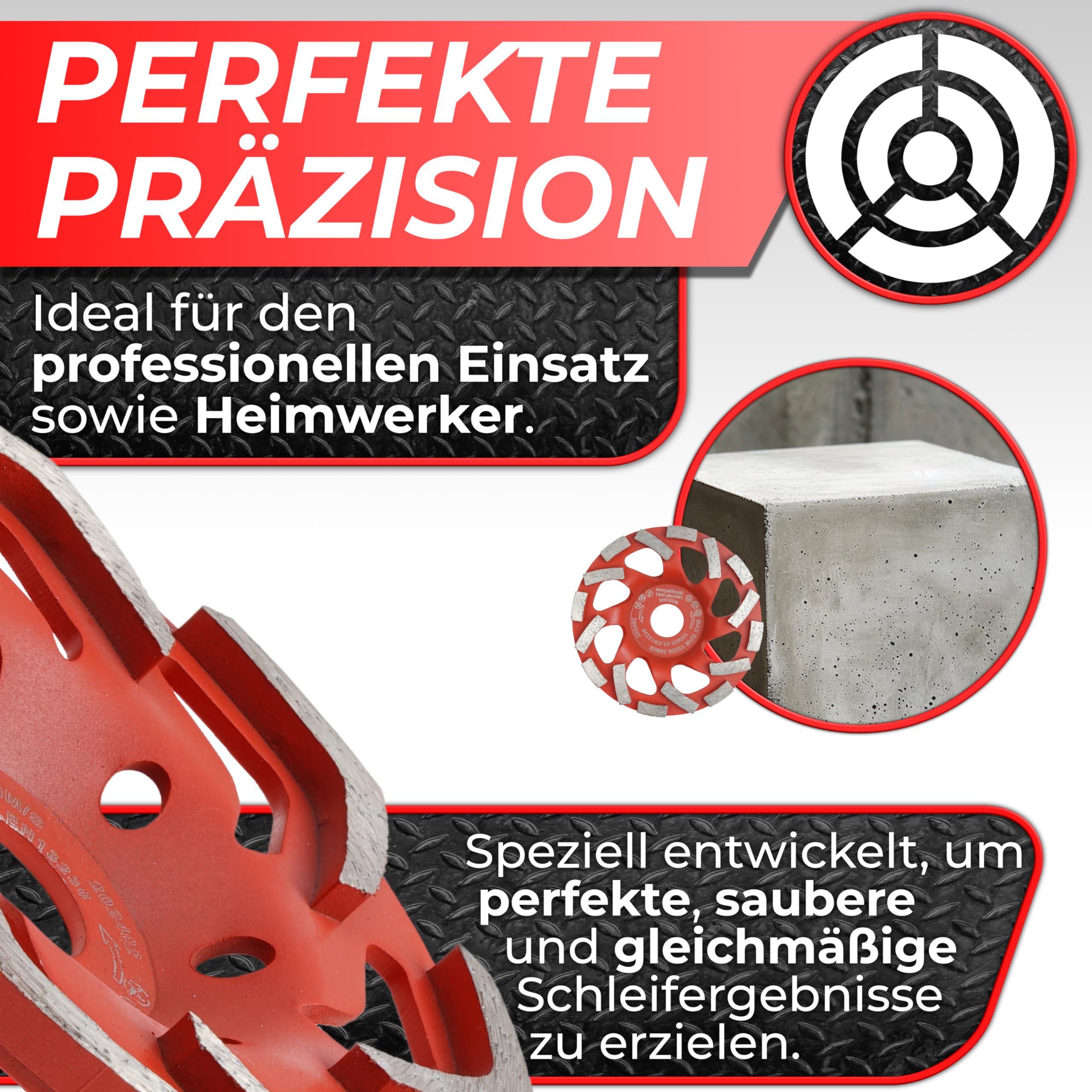 Woltersberger® Diamentowa tarcza szlifierska 125 mm x 22,23 mm, diamentowa szlifierka do szlifowania betonu i twardych materiałów budowlanych, granit, kamień naturalny, jastrych, tynk, marmur