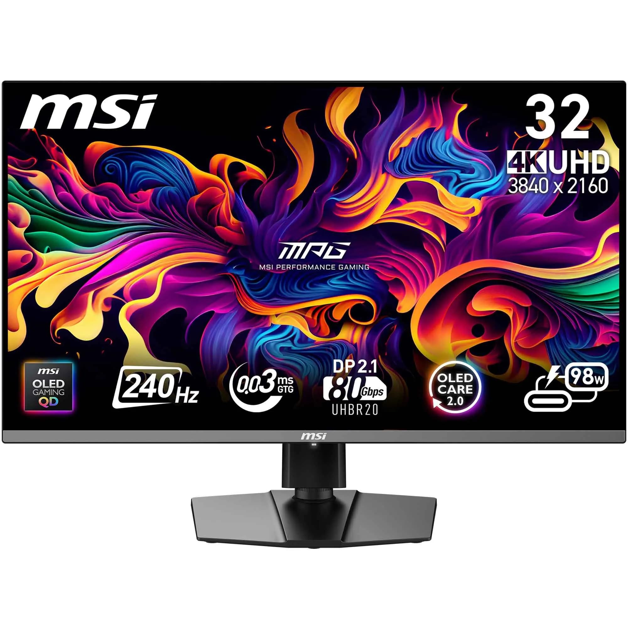 MSI MPG 322URX QD-OLED 31,5" 4K UHD Gaming Monitor - Pannello Quantum Dot OLED 3840 x 2160, 240Hz / 0,03ms, 99% DCI-P3, ΔE≤2, DisplayHDR True Black 400, KVM, RGB - DP 2.1a, HDMI 2.1, USB Type-C