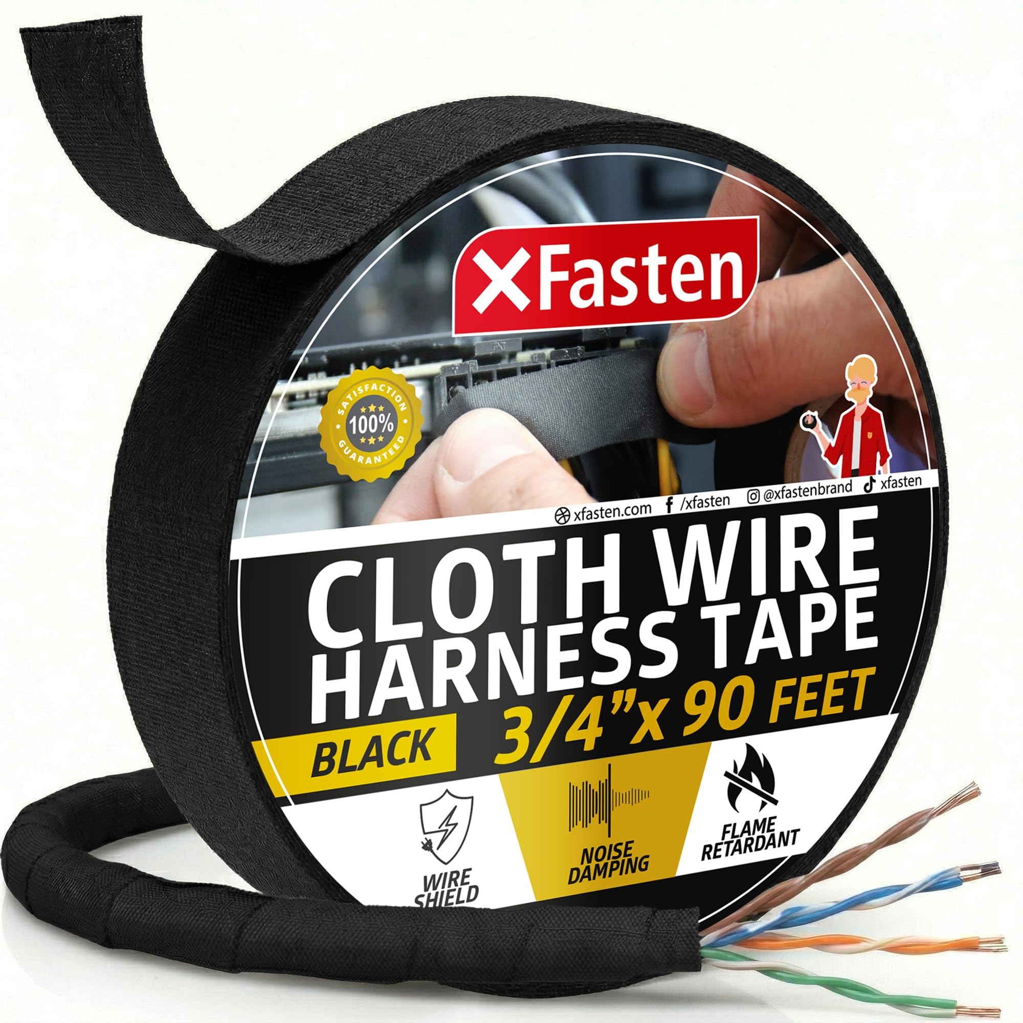 XFasten Wire Harness Tape, 3/4-Inch x 90 Feet, High Temp Wiring