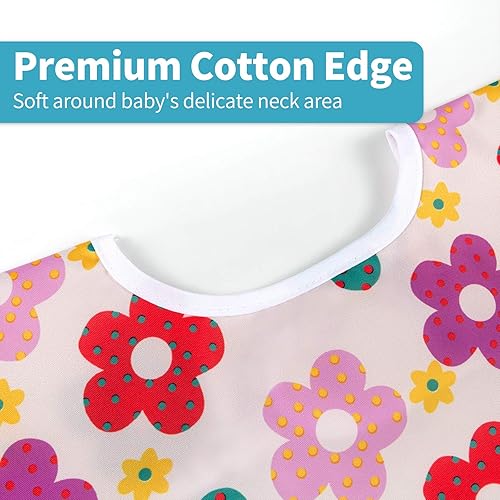 Miniatura 4 de Juego de baberos de manga larga de 3 piezas, baberos impermeables para bebés con bolsillo, babero para niños pequeños con mangas, bata resistente a