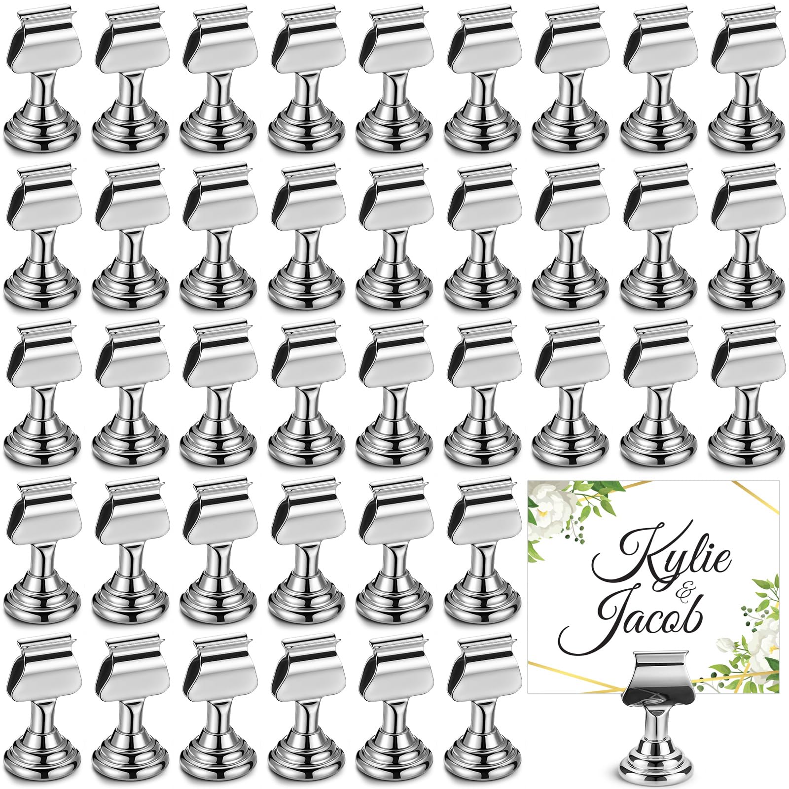 Photo 1 of Kathfly 48 Pcs Wedding Table Number Holders 1.7 Inch Silver Mini Metal Place Card Holders Bulk Harp-clip Table Sign Stands Card Holder Display Picture Memo Notes Menu for Restaurants Birthday Decor
