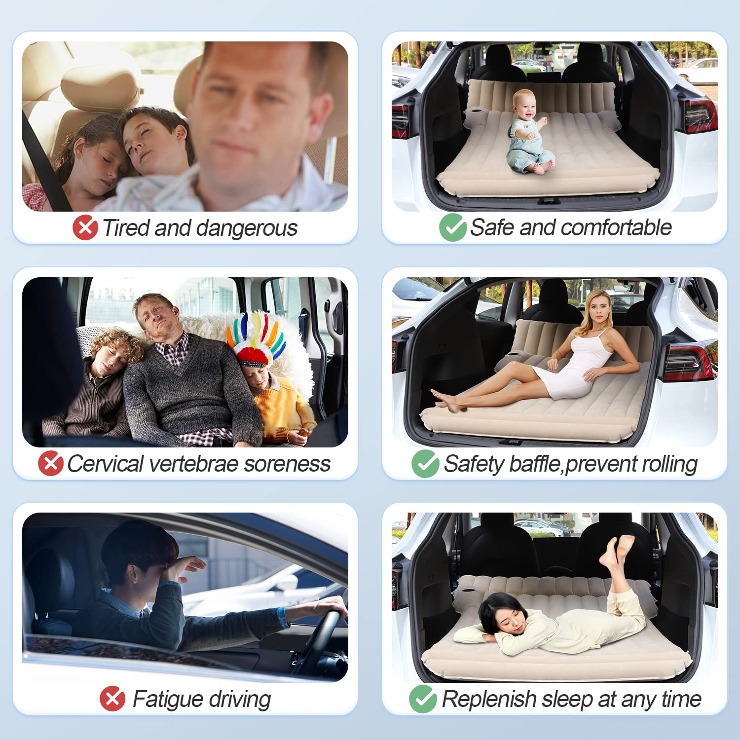 Colchón Hinchable para Coche con Bomba de Aire, Cama Inflable para Acampada y Viajes