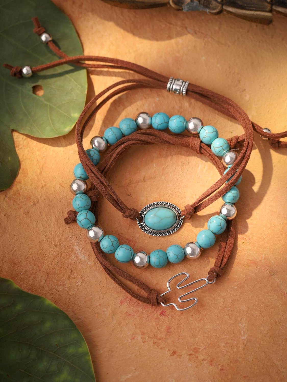 MINACHI 3-Layer Bracelet Created Turquoise Beads Faux Leather Rope Bohemian Retro Style Gift for Women - Image 6