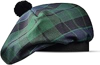 Vista 29 de Sombrero escocés Tam o Shanter Gorro escocés Tartan P.V Tartan (poliviscosa) Mezcla de lana con pompón Talla única para todos.