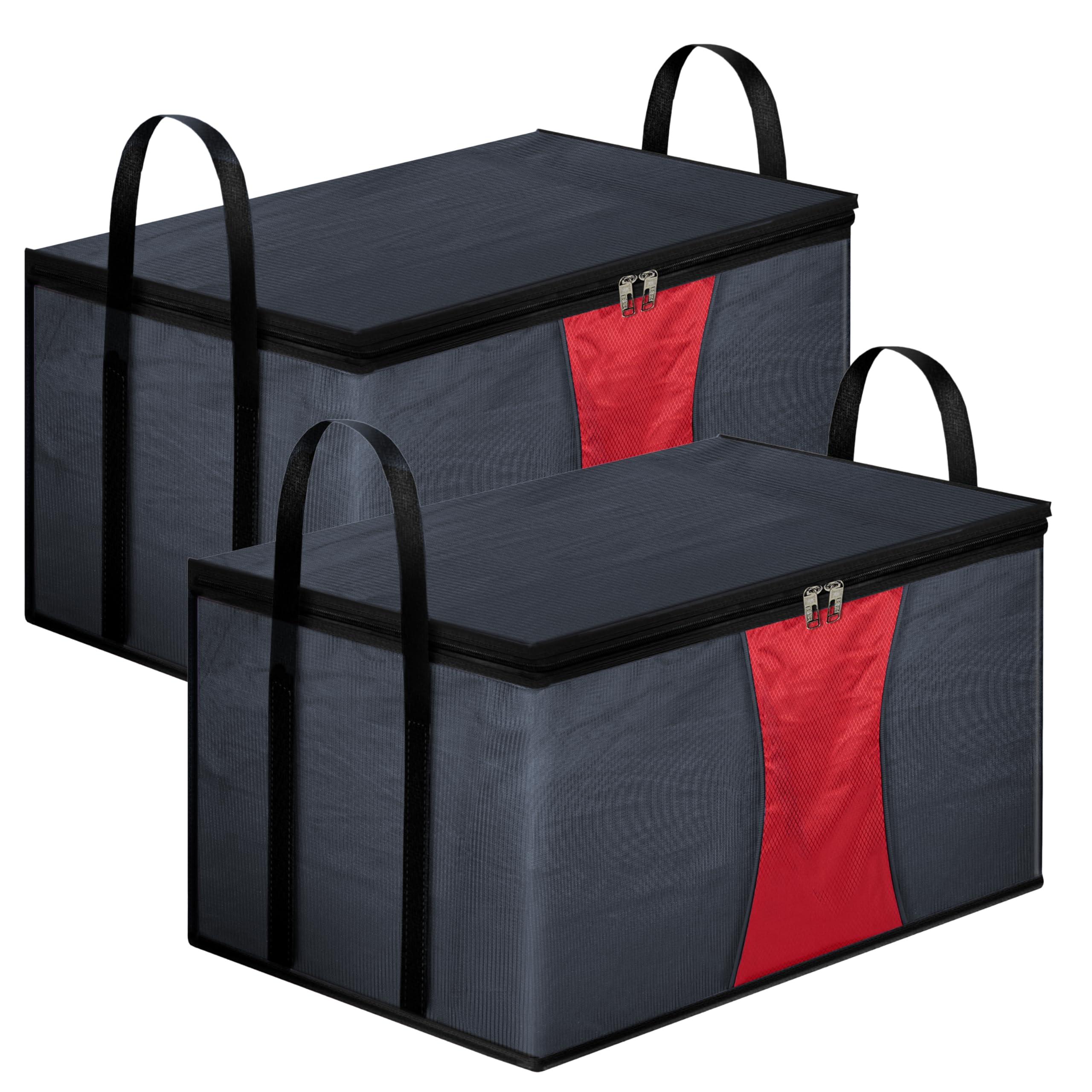 Storite 2 Pack Jumbo Size Nylon 110L Moisture Proof Heavy Duty Storage Bag | for Toys/Stationery/Blankets/Clothes/Moving Bags Moisture Proof With Strong Handles(63.5 x 45.7 x 38cm, Grey/Red)