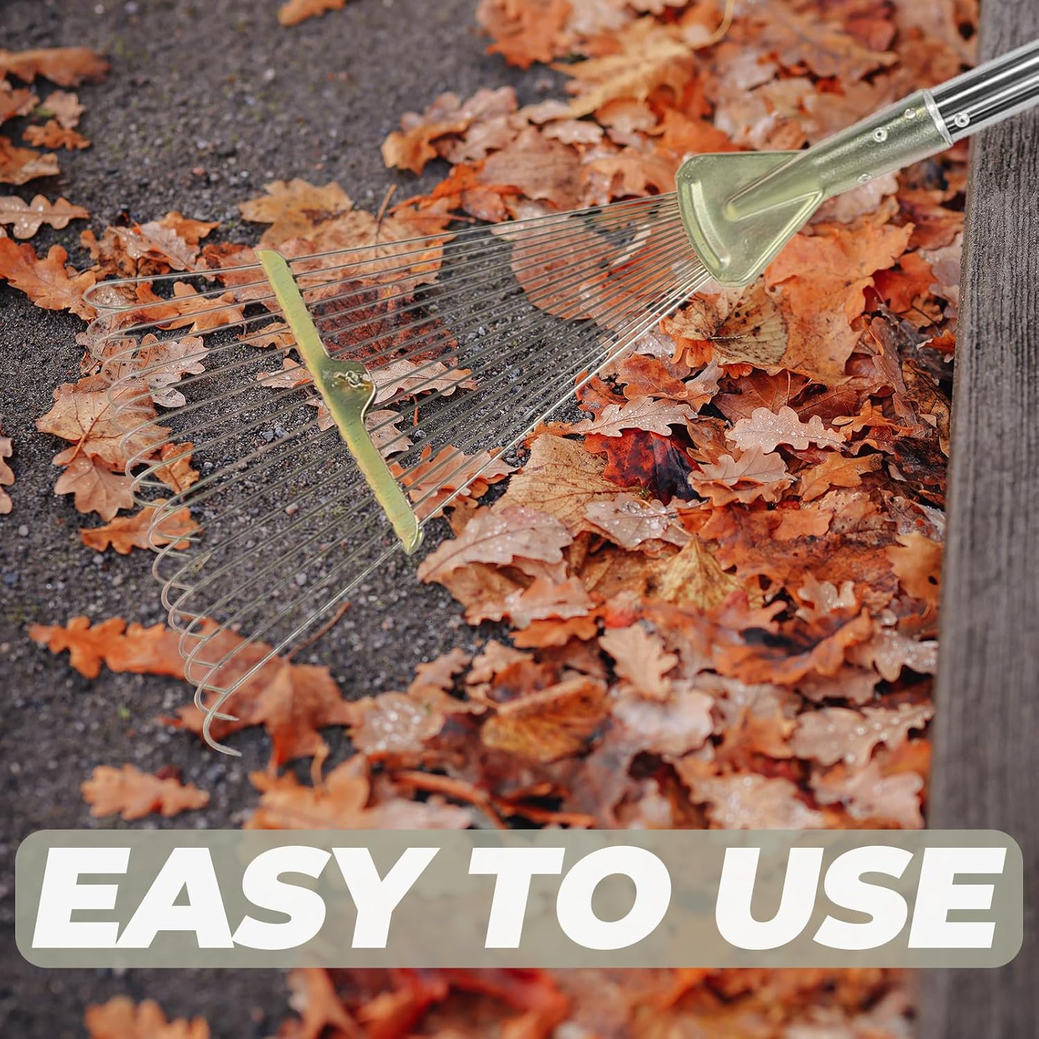 Ciieeo 18-Tine Leaf Rake with Retractable 80cm Stainless Steel Handle for Lawn and Garden, Sturdy Landscape Rake for Leaves and Soil Spreading in Outdoor Gardening