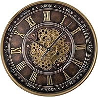 Wemily 24 Inch Copper Brown Steampunk Wall Clock with Real Moving Gears - Industrial Vintage Farmhouse Decor, Silent Quartz, Tempered Glass