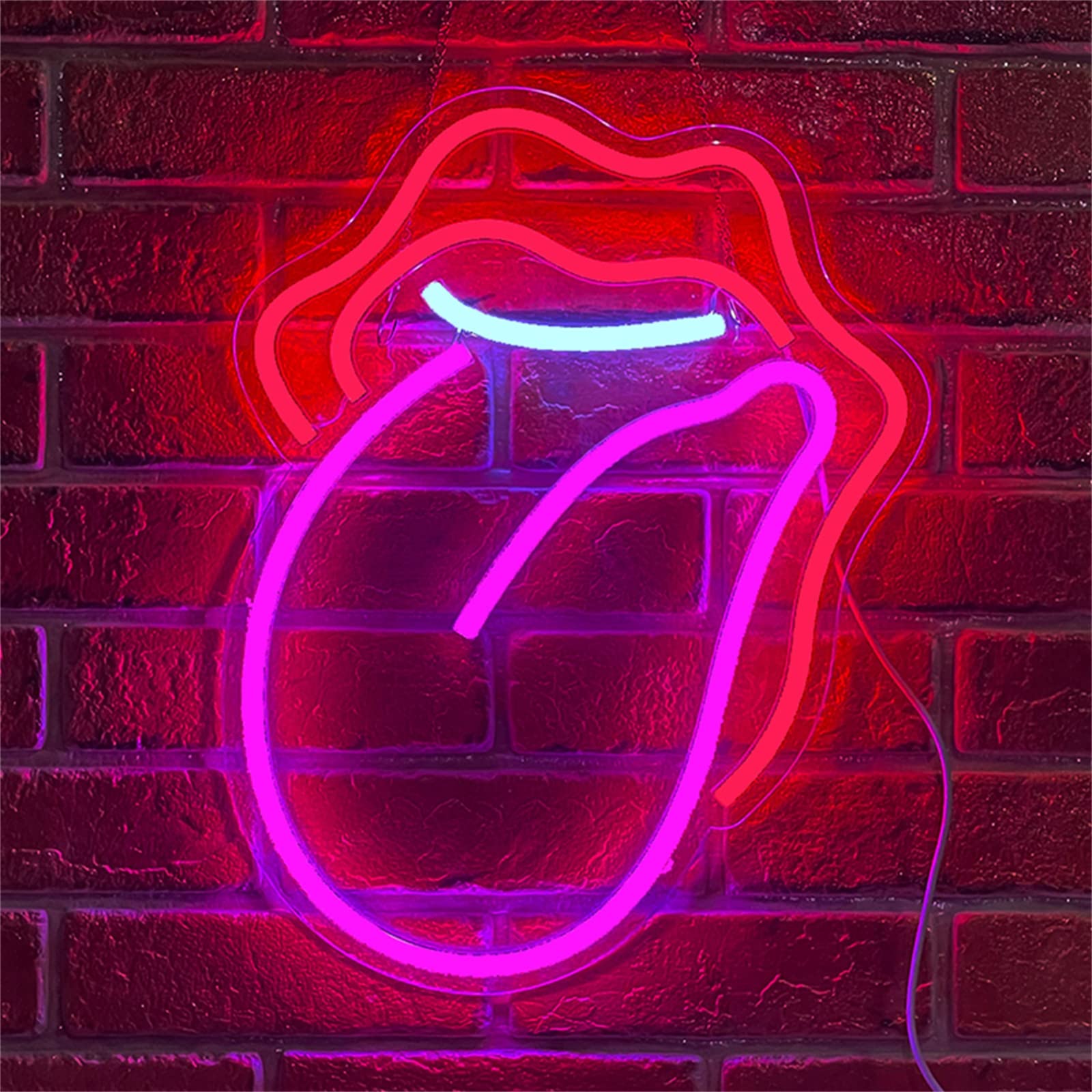 Letrero de luz de neón LED Letreros de neón de boca sexy, Luces de neón LED USB para labios y lengua para decoración de bar, Letrero luminoso para colgar en la pared de la ventana con interruptor, 32x