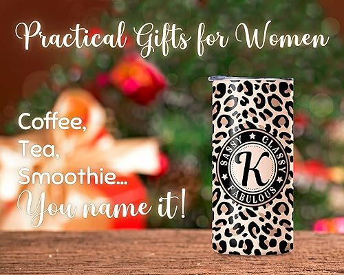 Miniatura 3 de Vasos personalizados para mujer, tazas con estampado de leopardo con inicial, Sassy Classy Fabulous, regalo único de cumpleaños para ella, amiga,